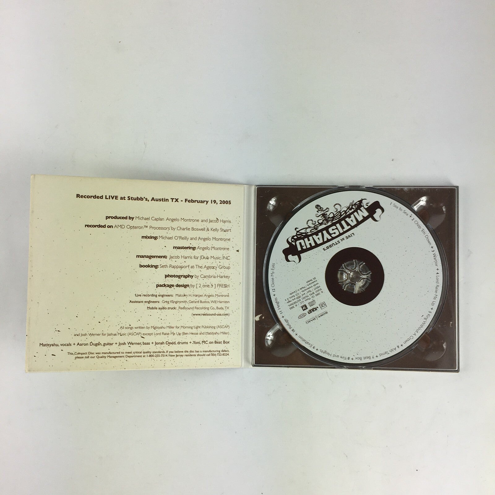 CD Matisyahu Live At Stubb's Austin TX  Sony BMG June 2006 