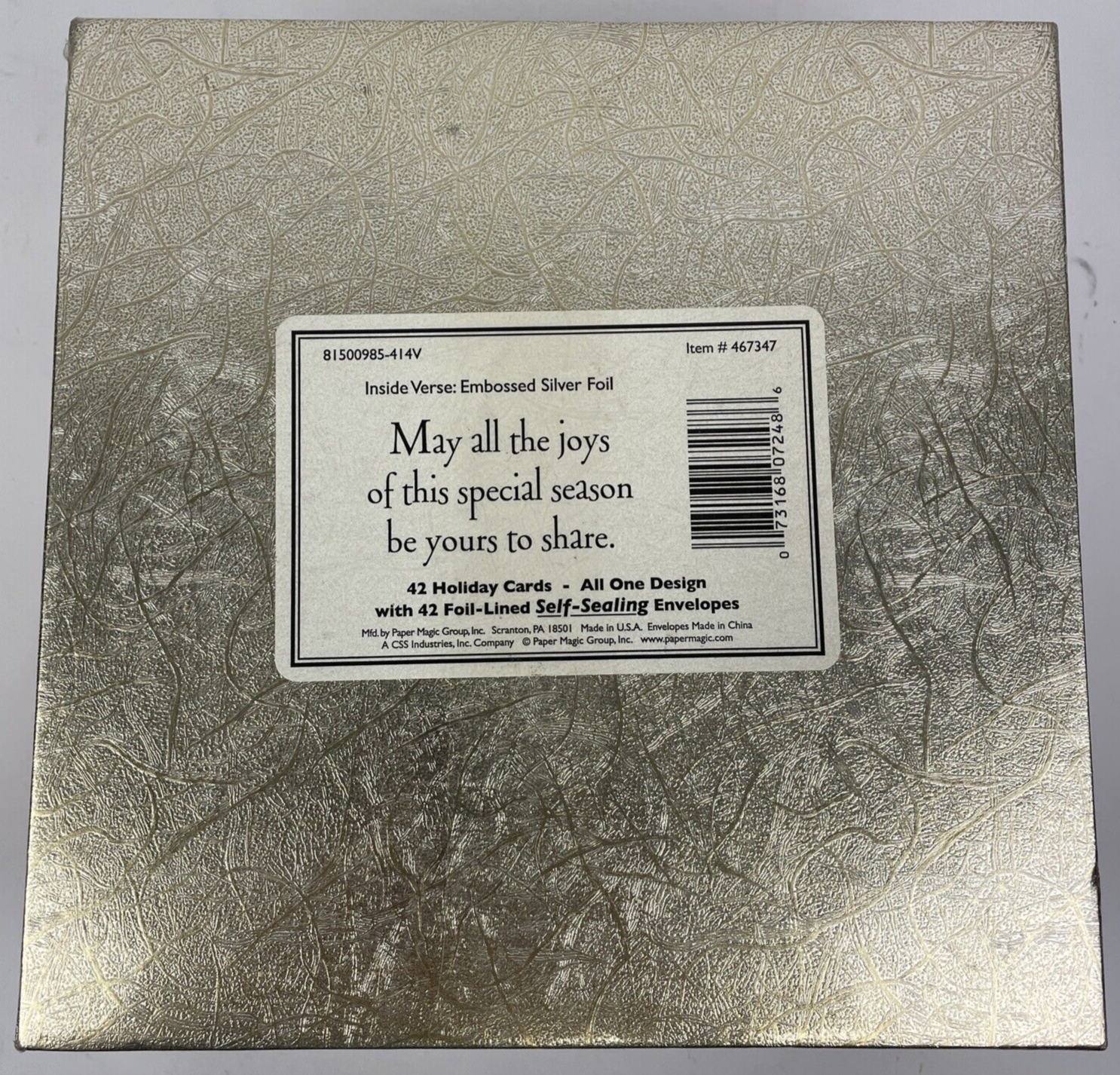 The 3 Snowman Boxed Silver Foil Christmas Cards 42 Ct  Envelopes Made In the USA
