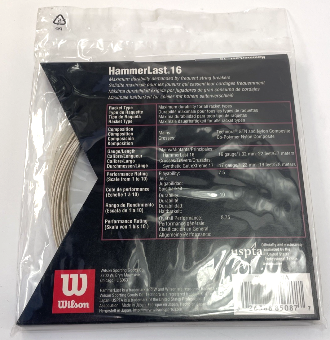 Wilson HammerLast 16 Tennis Racket String 16 Gauge 1.32mm White 22ft New