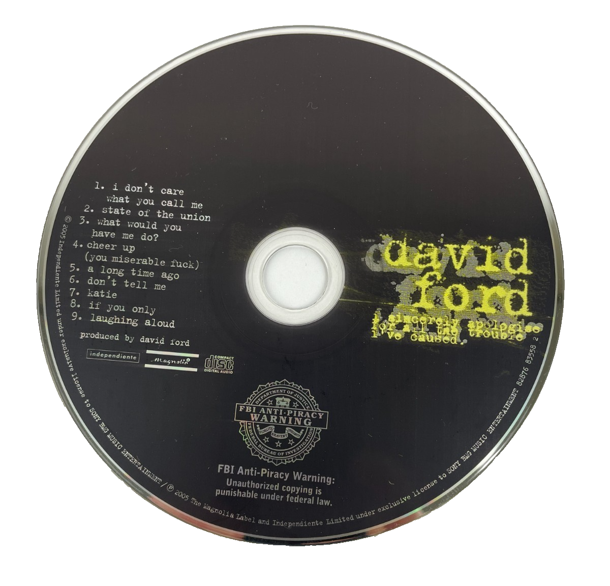 David Ford I Sincerely Apologise For All The Trouble DigitalAudioCD Magnolia2005