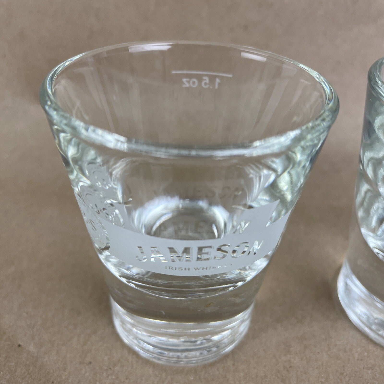 2 x Jameson Irish Whiskey JJ&S Etched Logo Heavy Bottom Shot Glasses 1.5 oz Lot