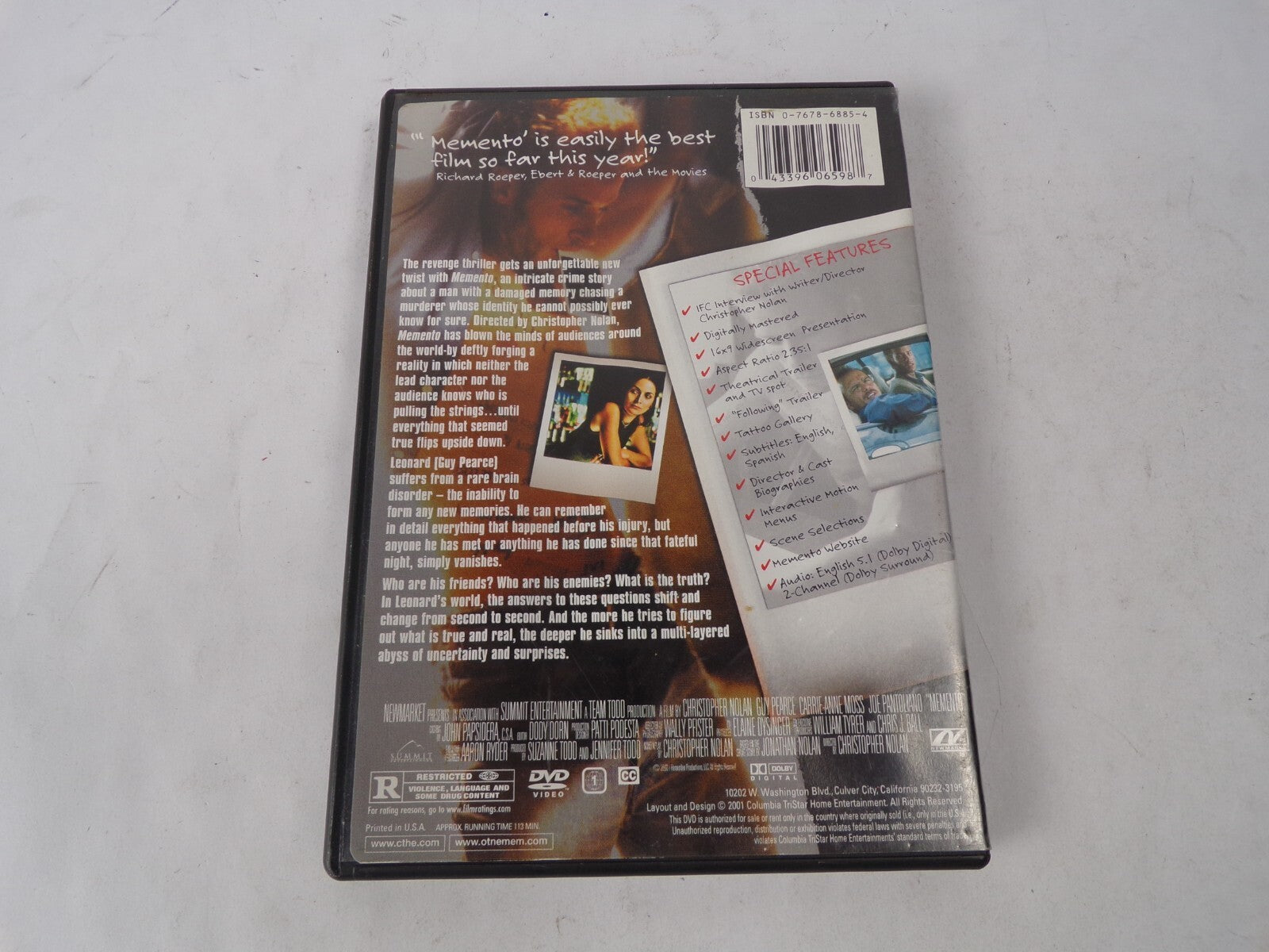 Memento "A New Classic Among Thrillers!" Guy Pearce Carrie Anne Moss DVD Movies