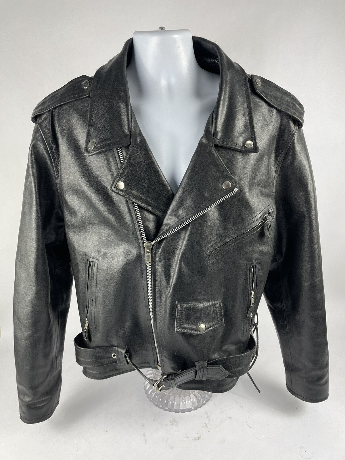 Vintage Echtes Leder Genuine  Leather Motorcycle Jacket Size 46 Excellent