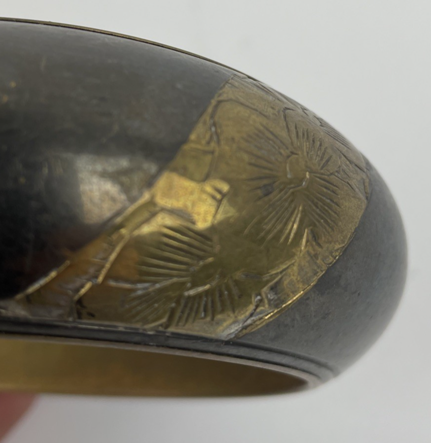 Lot of 3 Bracelet s Vintage Indian bone + Inlay Bangle Brass Floral Bird 8.5