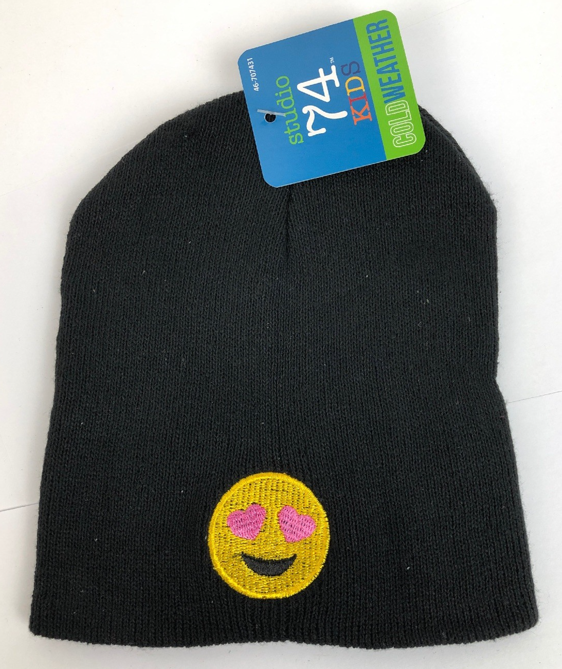 Kids Youth Heart Eyes EMOJI Yellow Heart Graphic Beanie Knit Hat Embroidered
