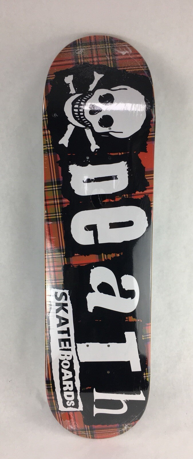 Death Skateboards Tartan Punk 8-inch skateboard deck with grip tape and free shipping.