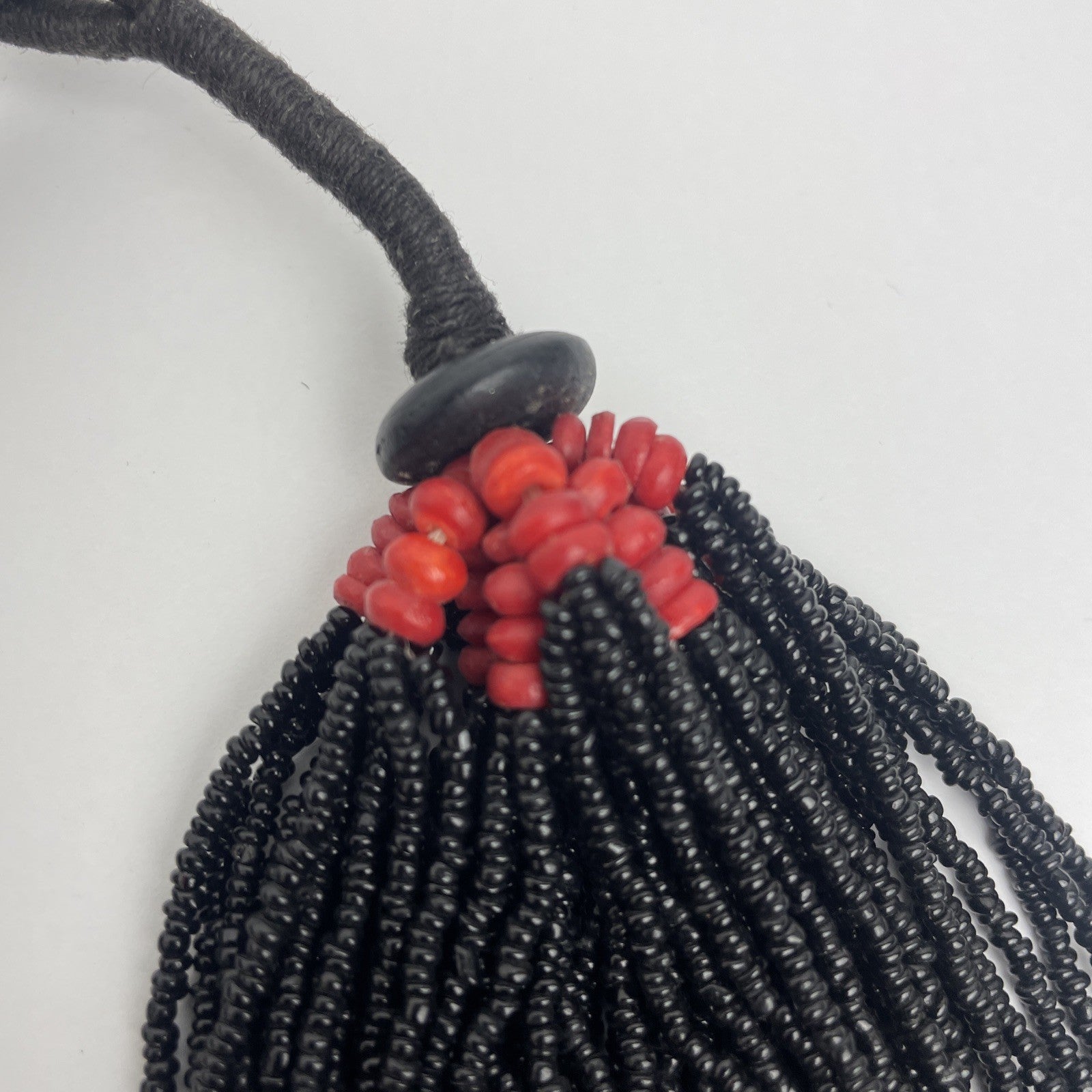 Vintage Naga Collar Necklace Multi Strand Black / Red Seed Beads Chunky 25”