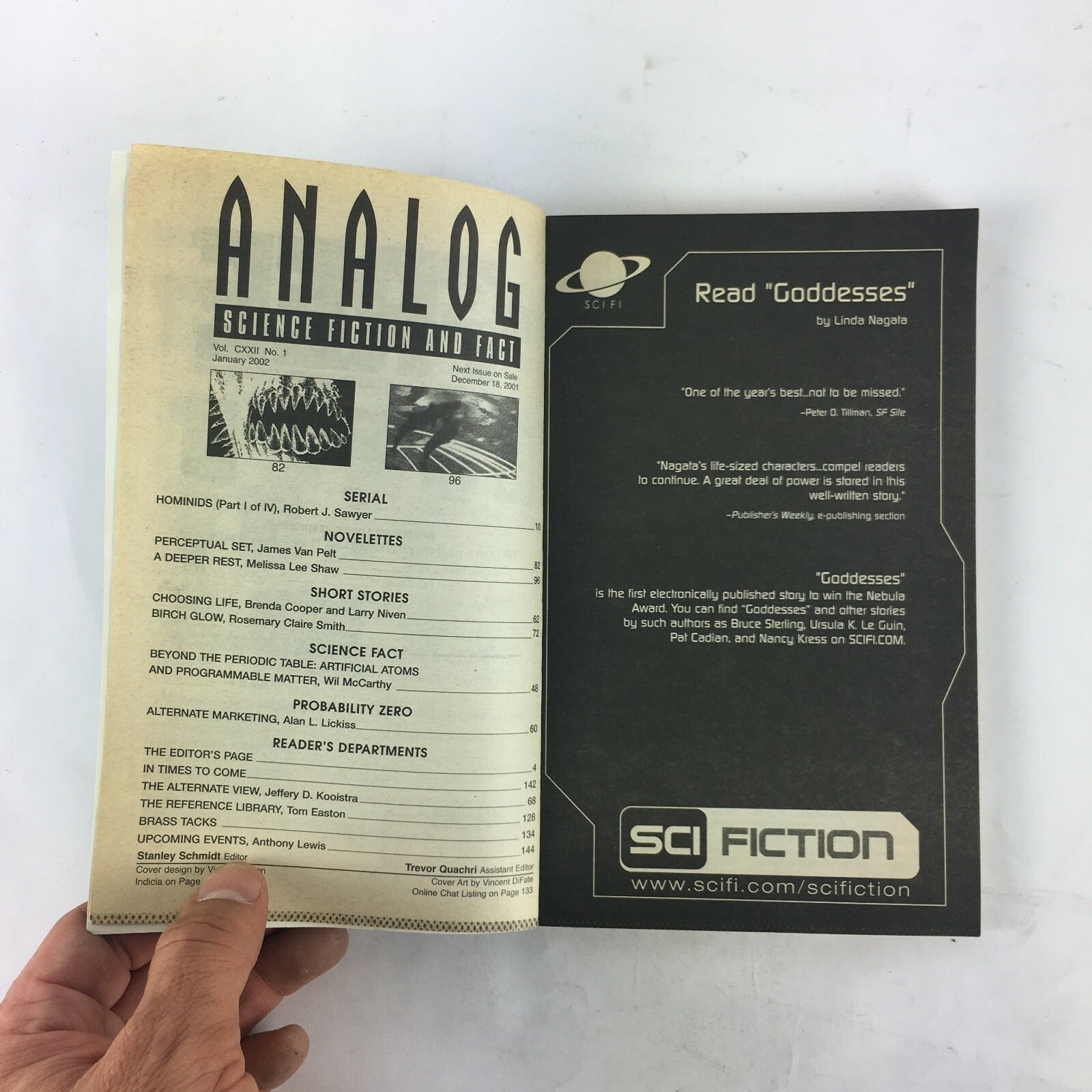 January 2002 Analog Science Fiction Fact Magazine Hominids Robert J.Sawyer James