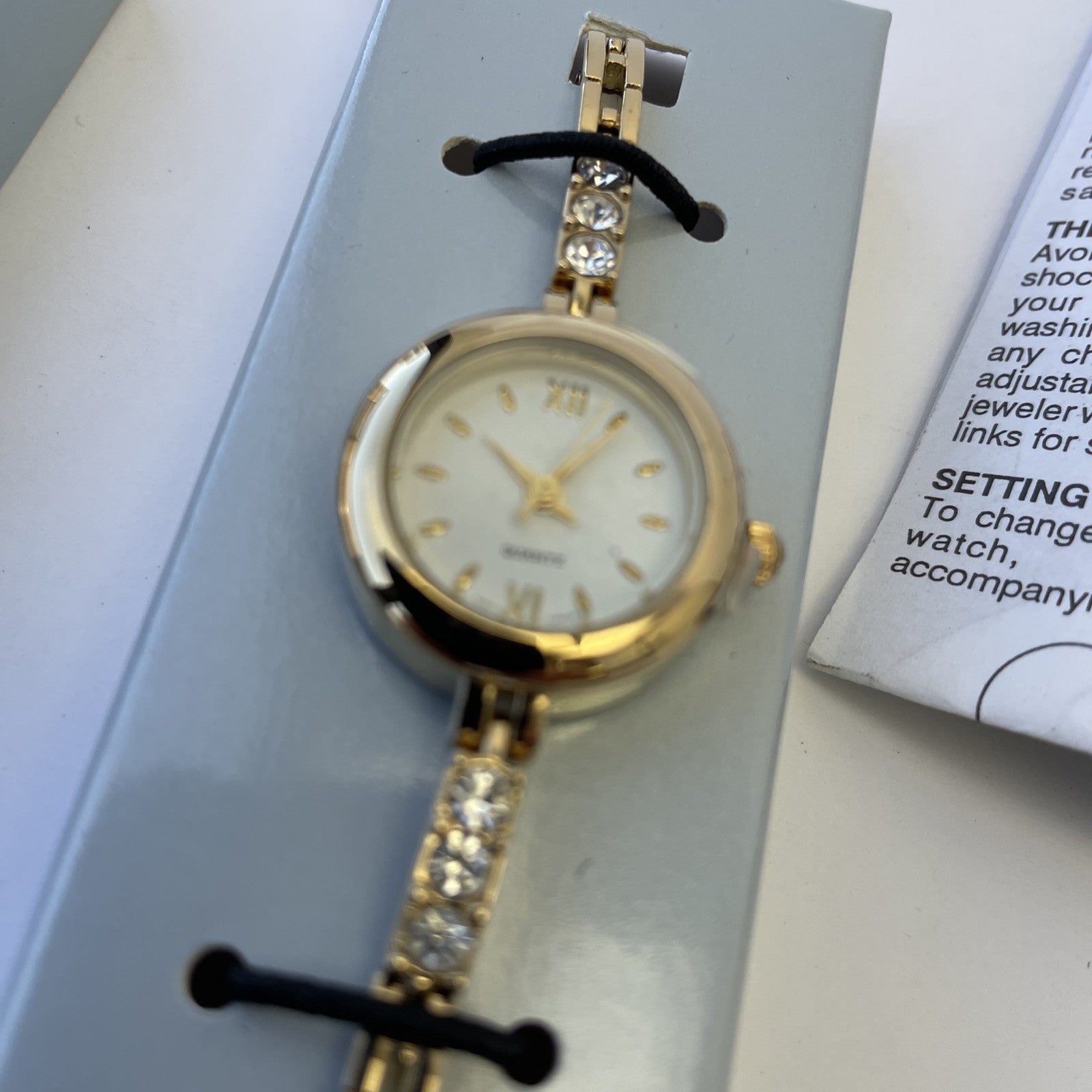 2 x VTG Avon Sparkle Tennis Bracelet Wristwatch Rhinestone Goldtone / Silvertone