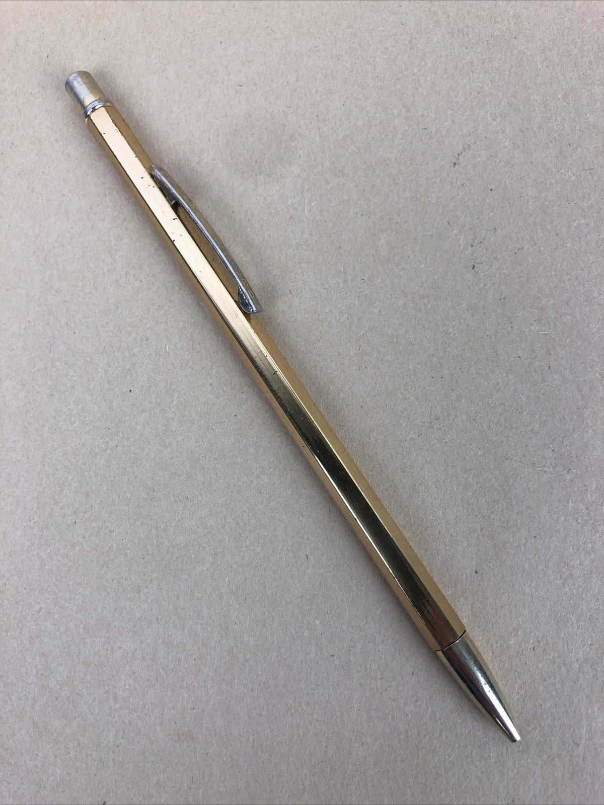 Vintage Stratford USA Ribbed Gold Tone Machinists Mechanical Pencil w Lead LOOK