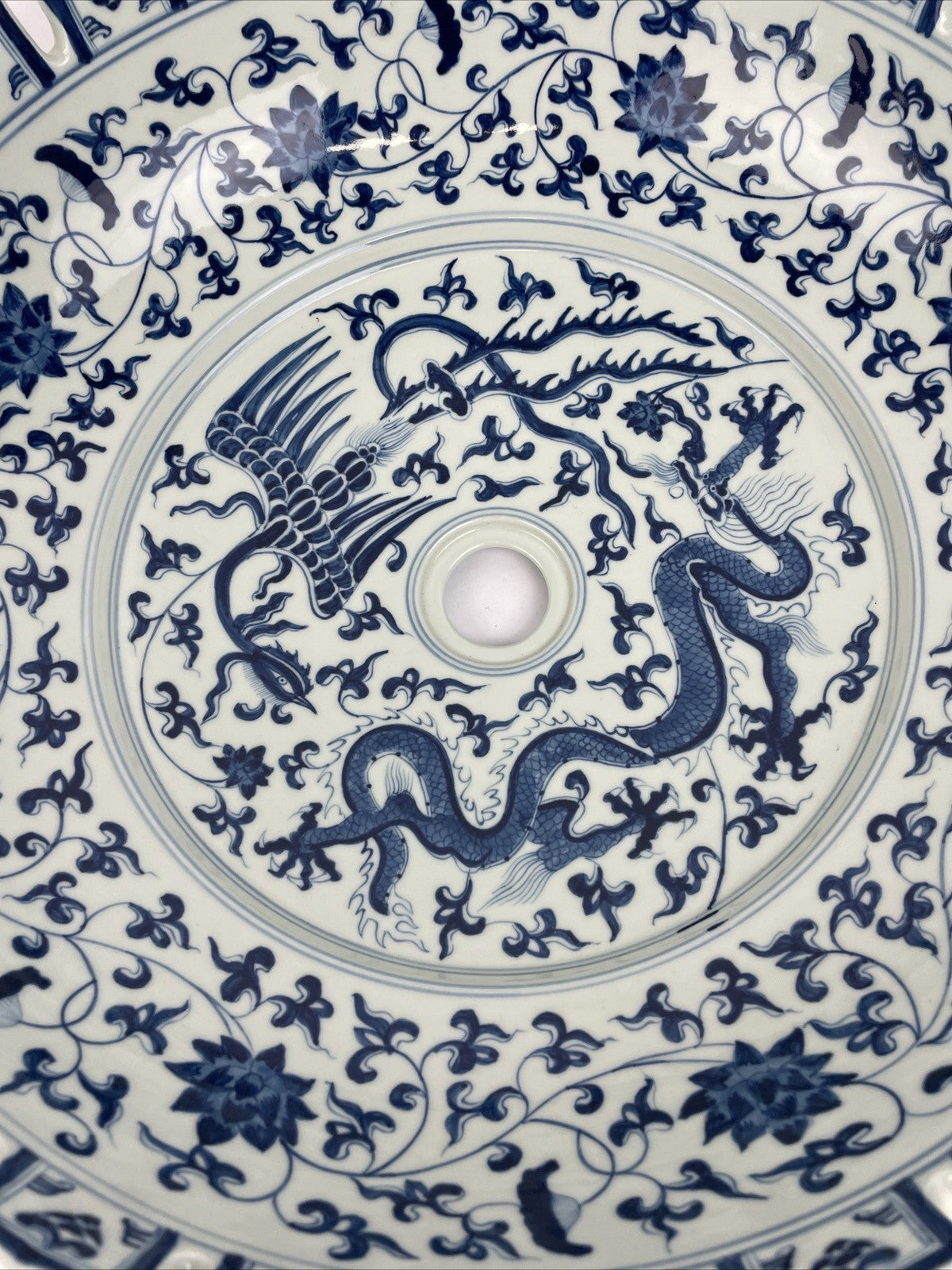 OEM Linkasink Cloisonné Ceramic MING DYNASY Basin Sink Dragon OD 17” x 6” RARE