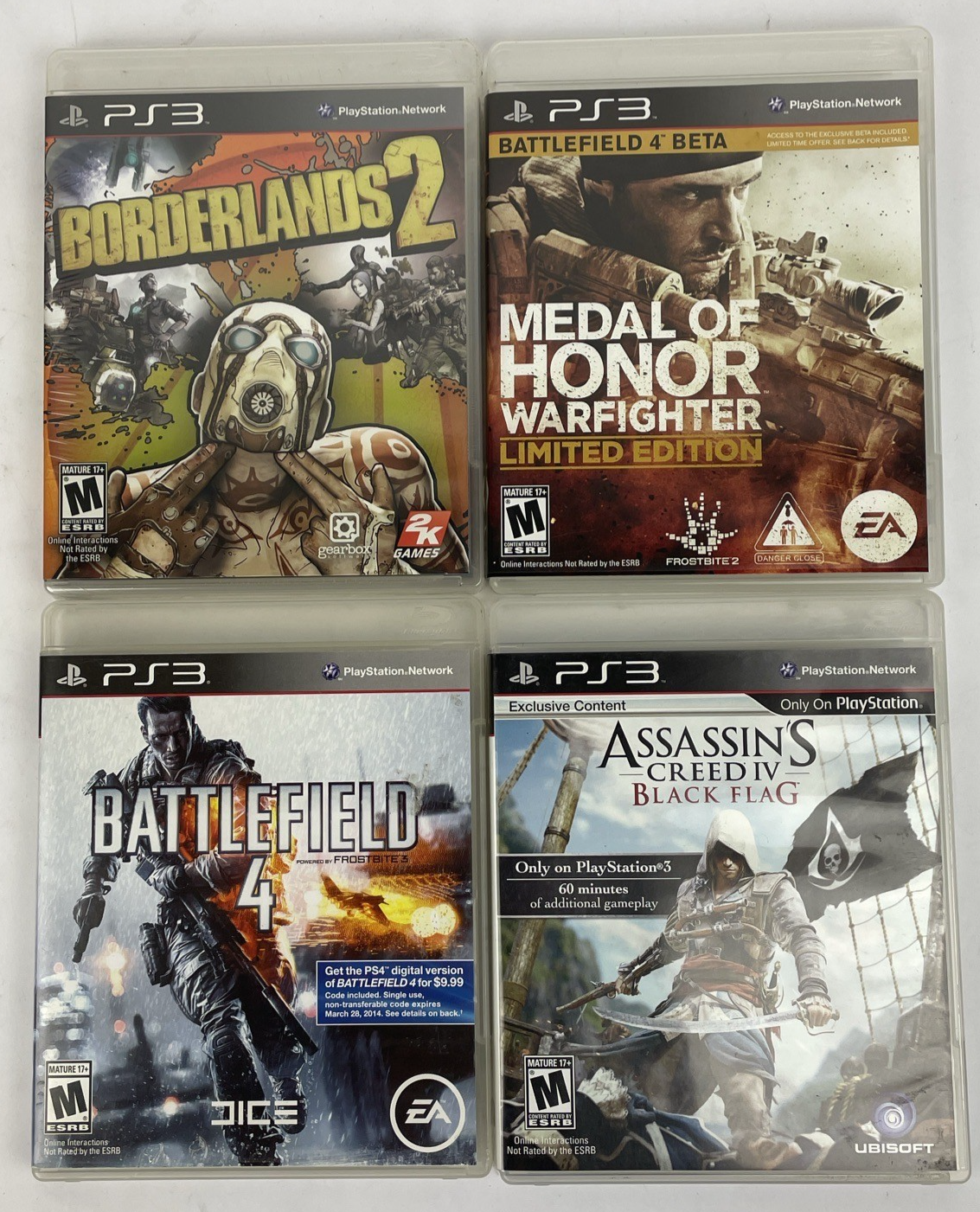 4 x PlayStation 3 PS3 Assassins Creed 4 Black Flag BORDERLANDS2 BATTLEFIELD4 MOH