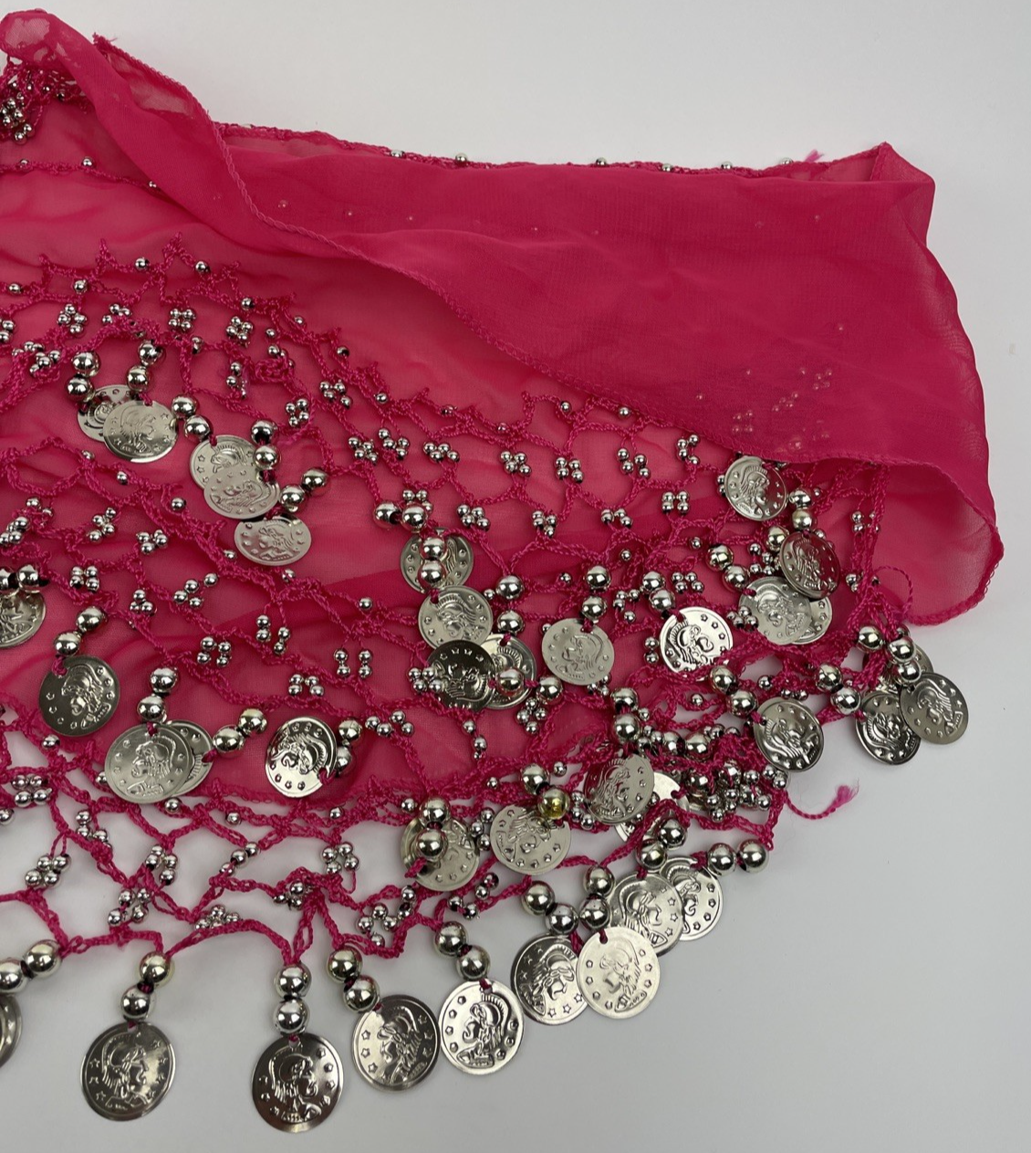 Belly Dancer Belly Dance Pink Coin & Beads Tie-on Scarf Belt  60" X 12" Beauty