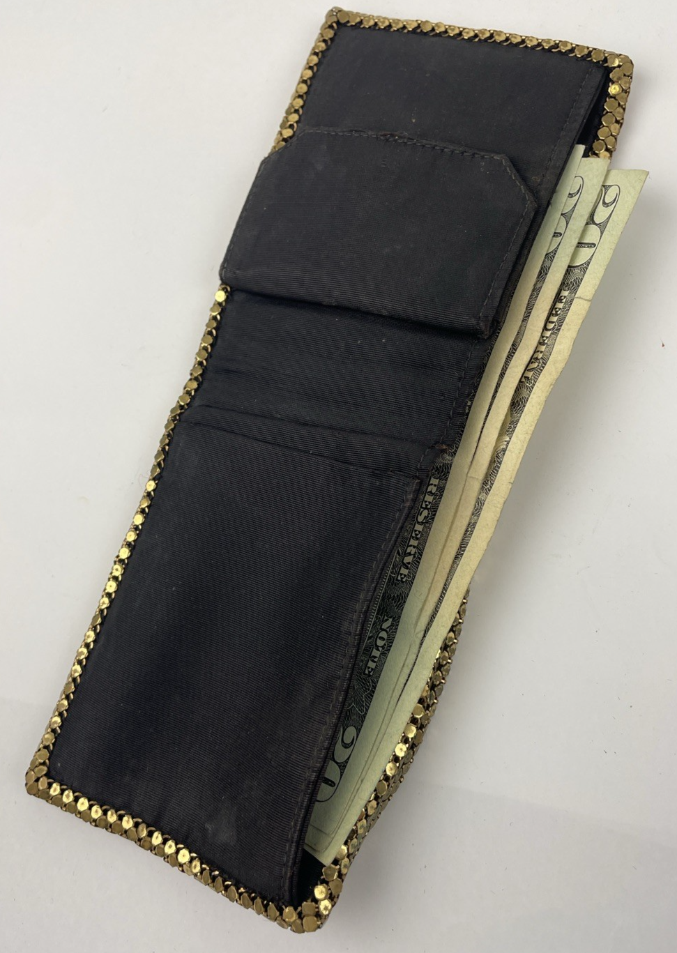 Vintage Whiting & Davis Gold Metal Mesh Chainmail Bi-fold Wallet MCM 1950s