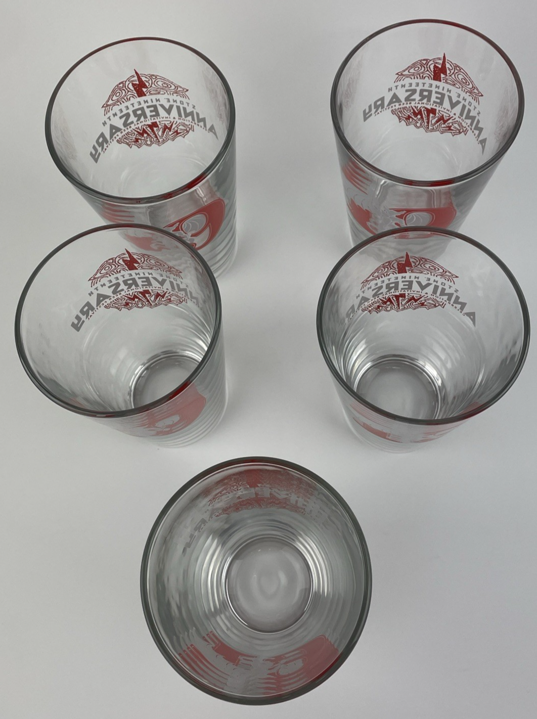 Lot of 5 x STONE BREWERY  19th Annaversary " Gargoyle Raise a PINT " GLASSES NOS
