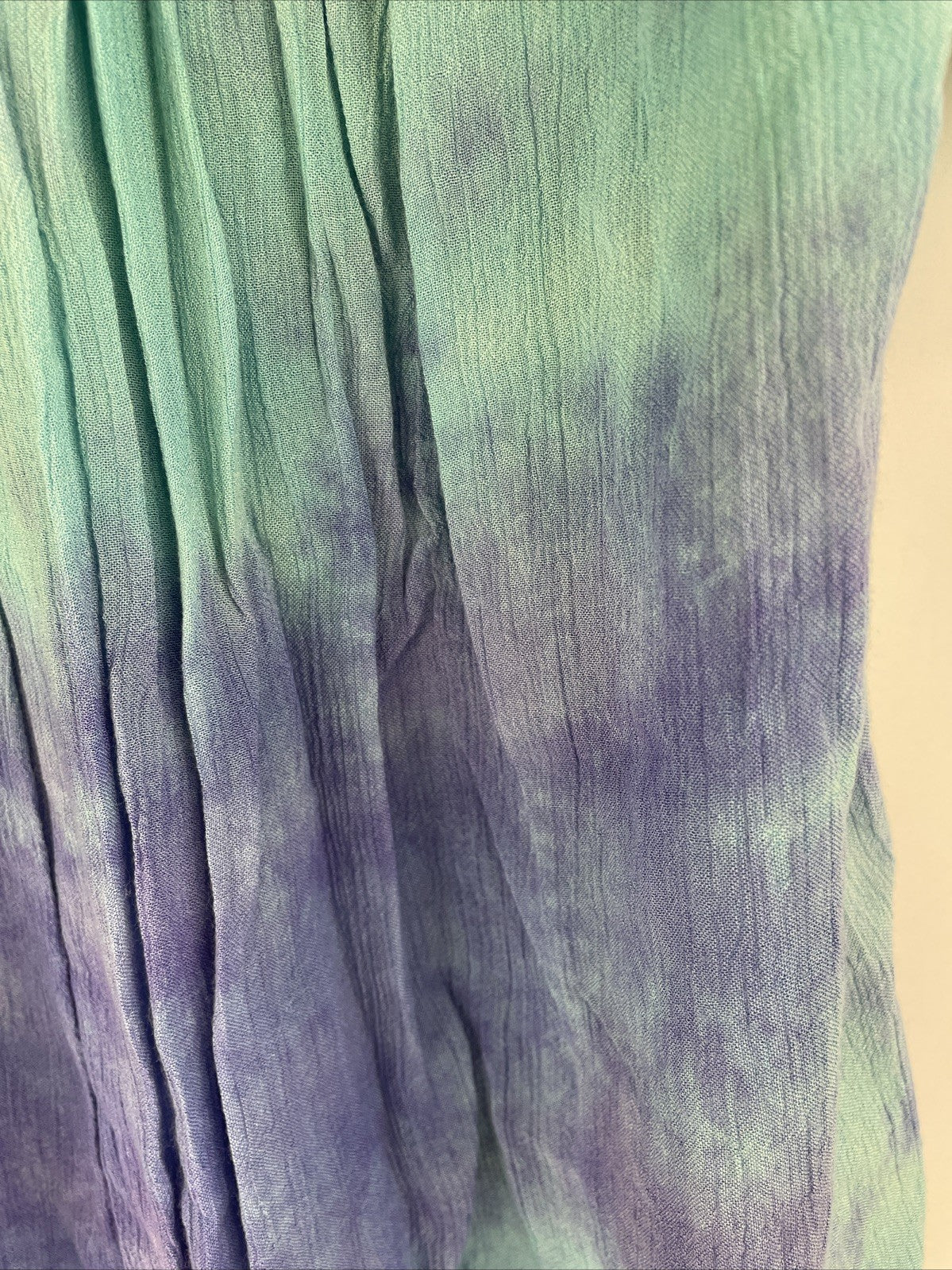Roaman's Tops Women's Purple Green Tye-Dye Blouse top w Crochet Neckline Sz Med