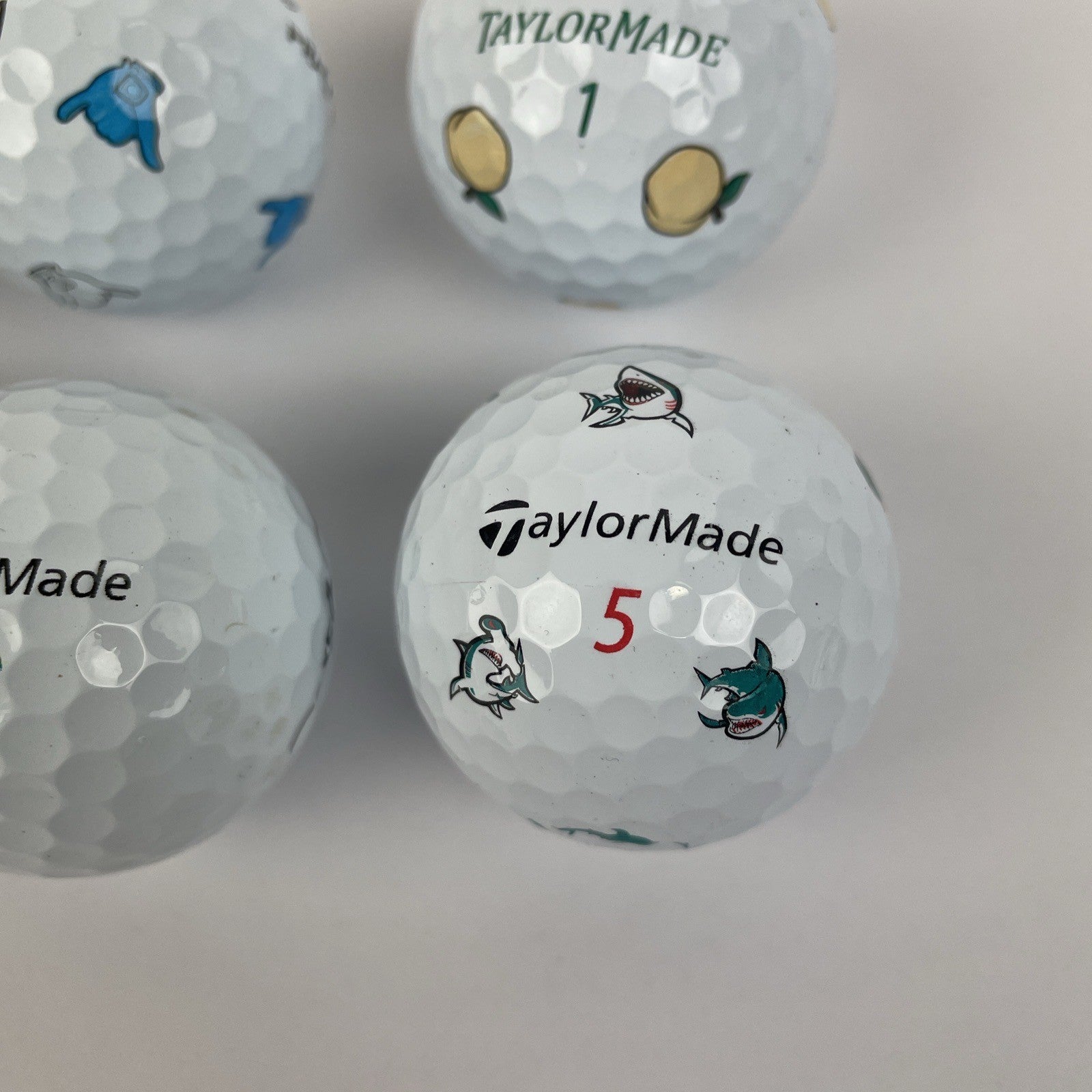 7 Taylormade TP5x Oracle Redbull SHAKA PEACH Bacon And Eggs Palm Shark Golf Ball