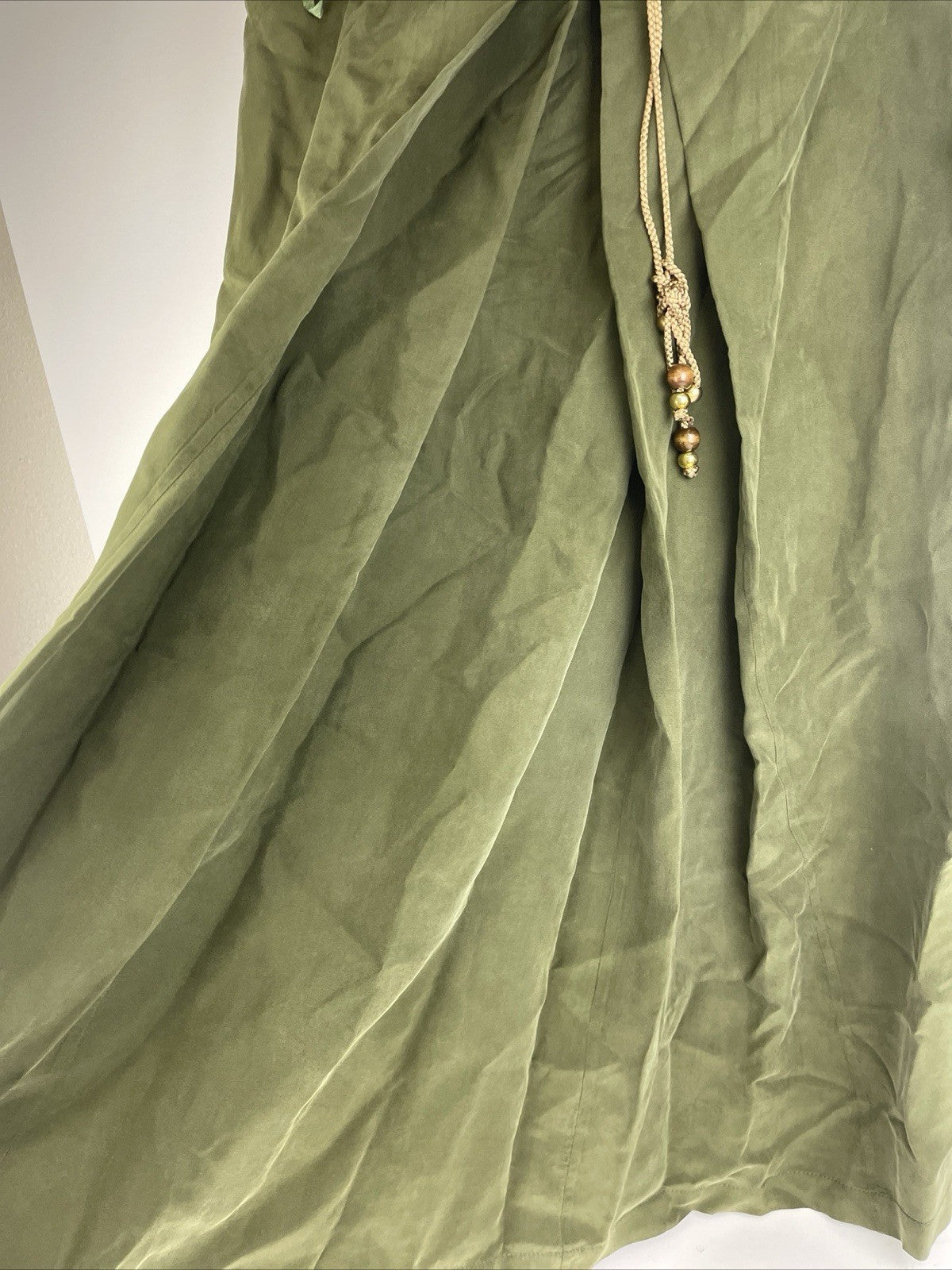 Vintage Diane Von Furstenberg Silk Crinkle Maxi Skirt Dark Olive Green Size  10