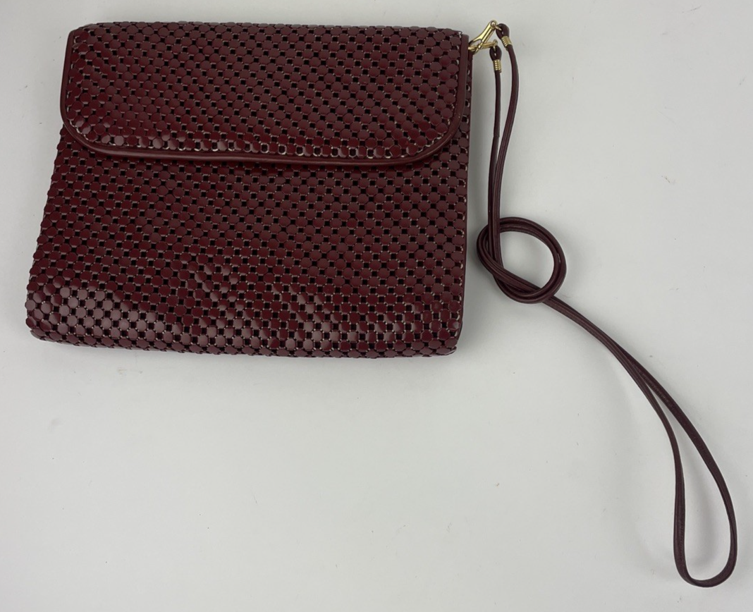 Whiting & Davis Burgundy w Red Mesh Clutch Metal Evening Bag Chainmail Hallmark