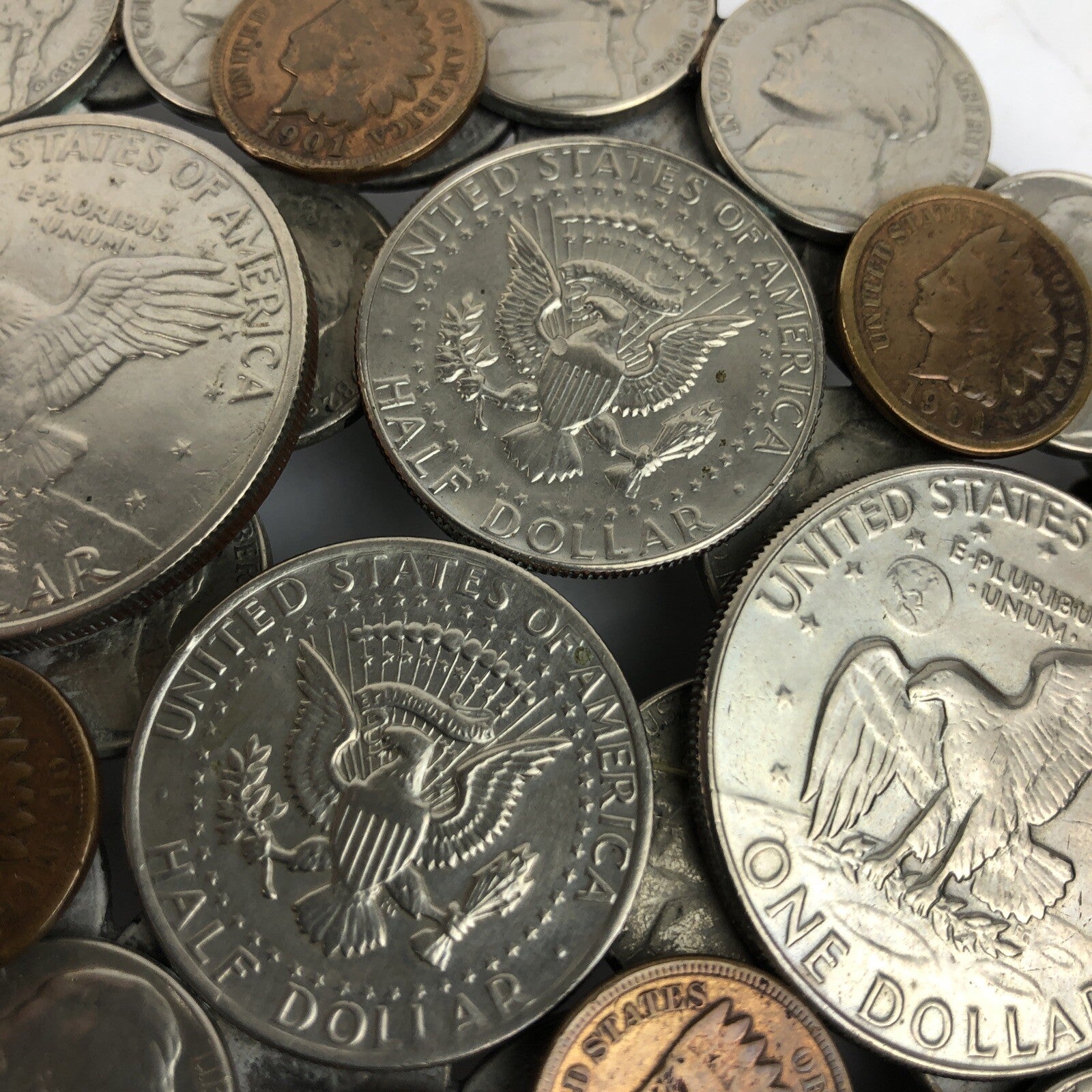 Vintage Coins Cluster Belt Buckle 1897-1907 Penny Silver Dollar Half Dollar Folk