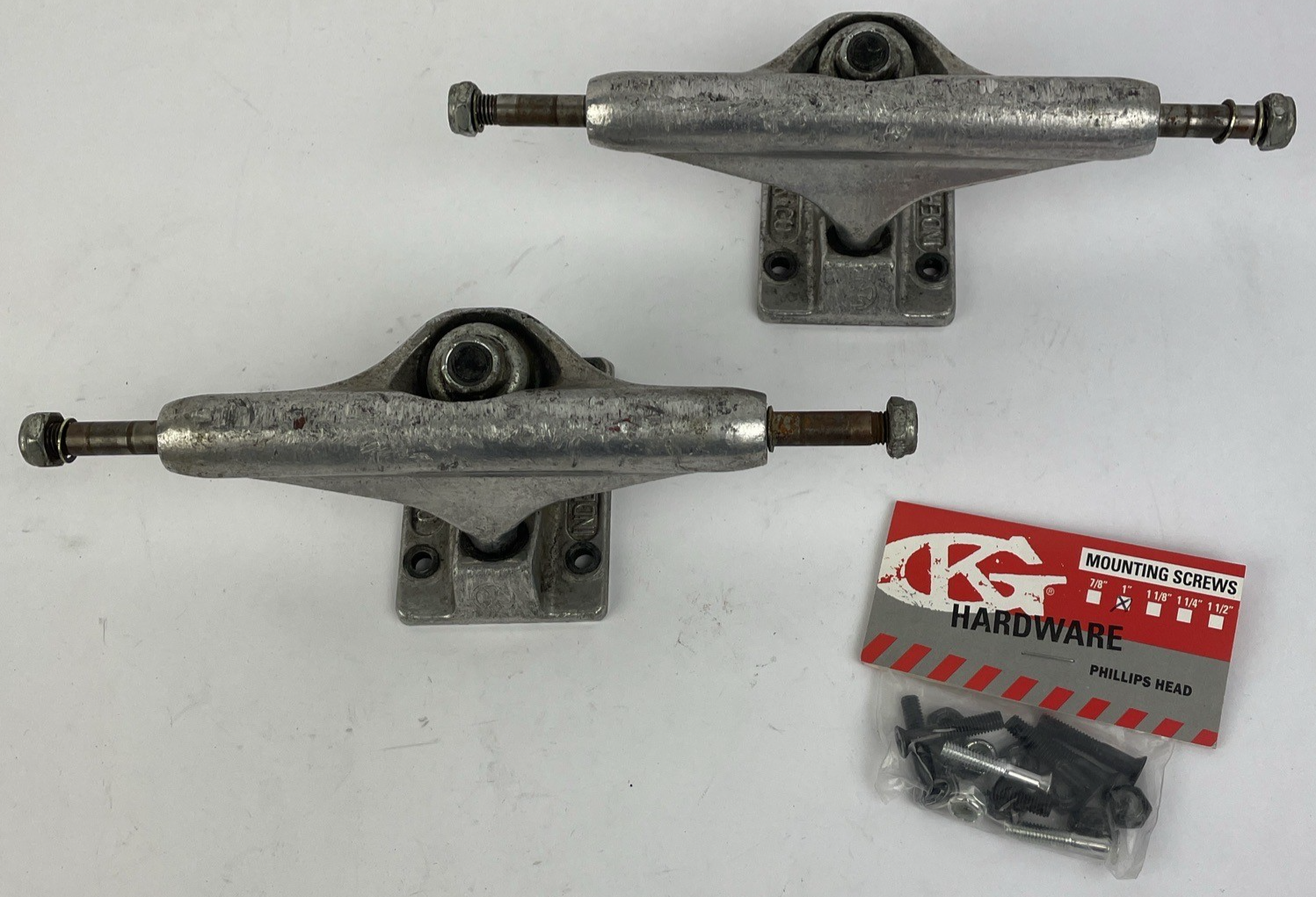 Independent OG Iron Cross polished Standard 139 skateboard trucks for 8-inch decks with mounting hardware included.