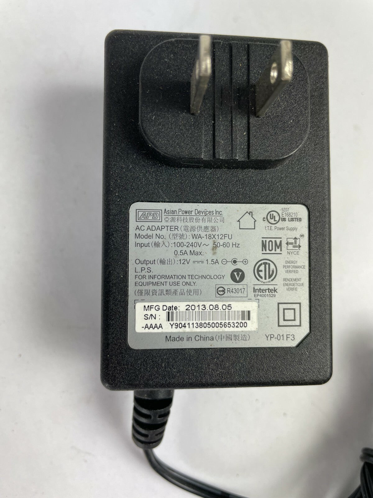 Genuine APD WA-18X12FU AC Adapter Output 12 V 1.5 A Power Supply Adapter A29