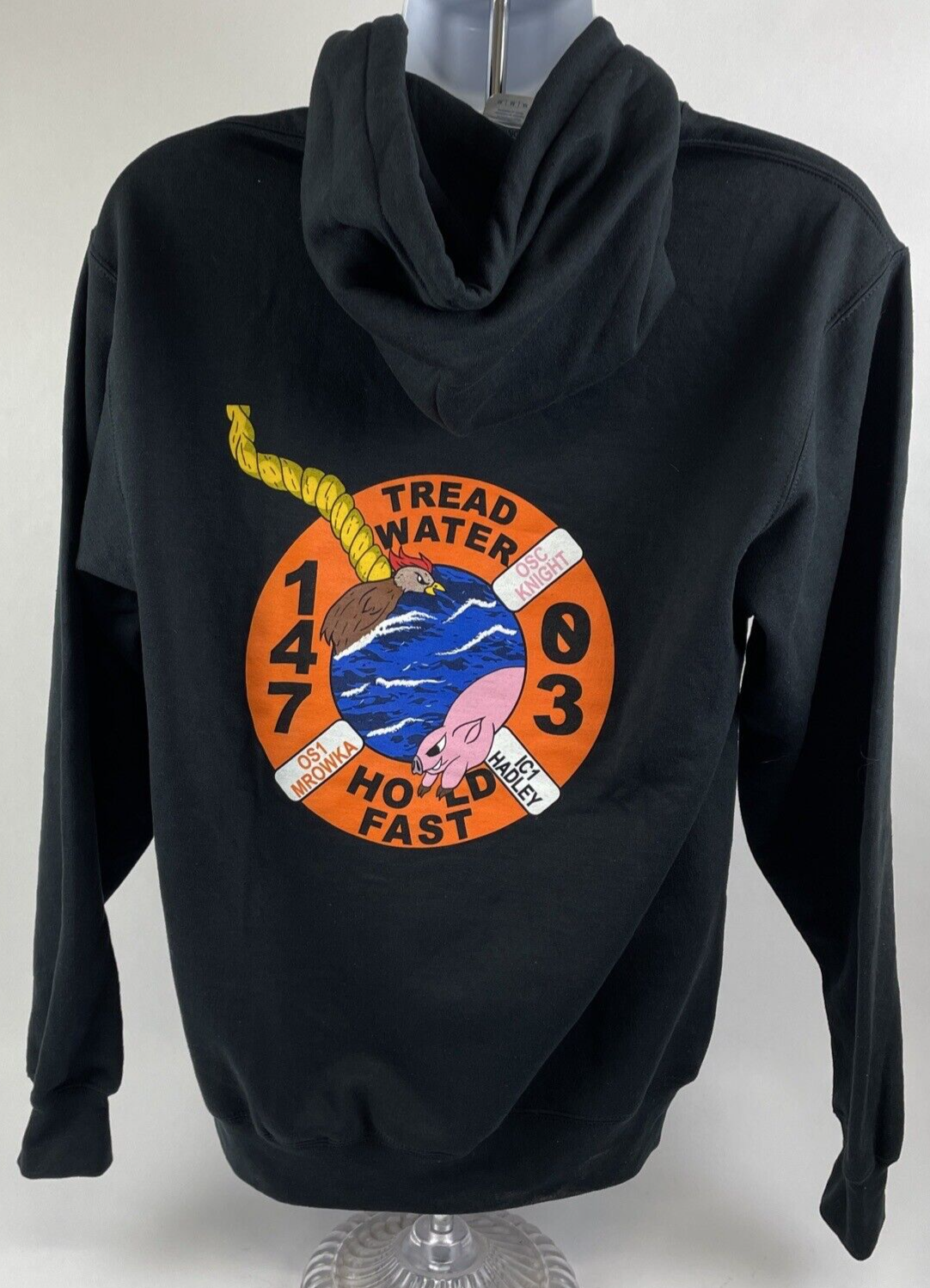 U.S. Navy Hoodie Hooded Navy Blue Sweatshirt TREAD WATER HOLD FAST - Mens MEDIUM