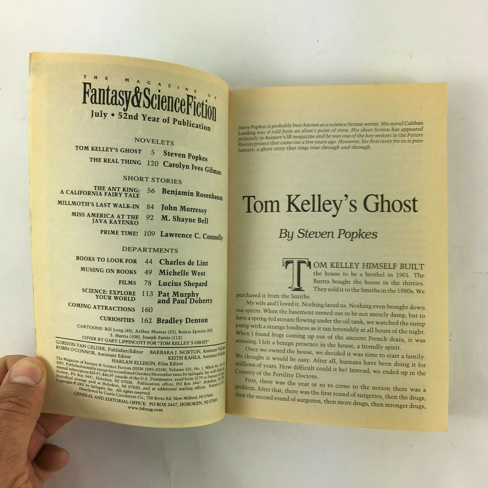 July Fantasy & Science Fiction Magazine Tom Kelley's Ghost Steven Popkes Lucius