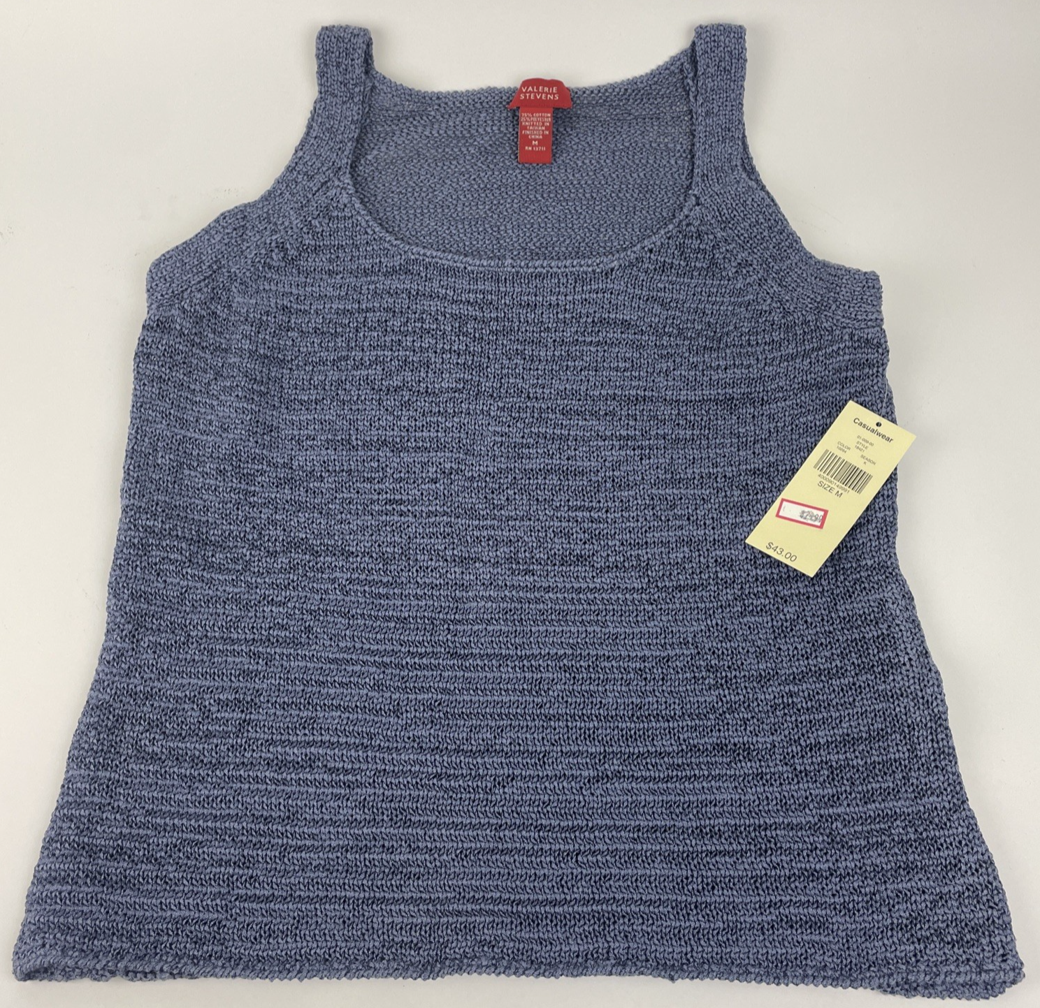 Valerie Stevens Medium M Loose Knit Sleeveless Sweater Tank Top Blue NWT