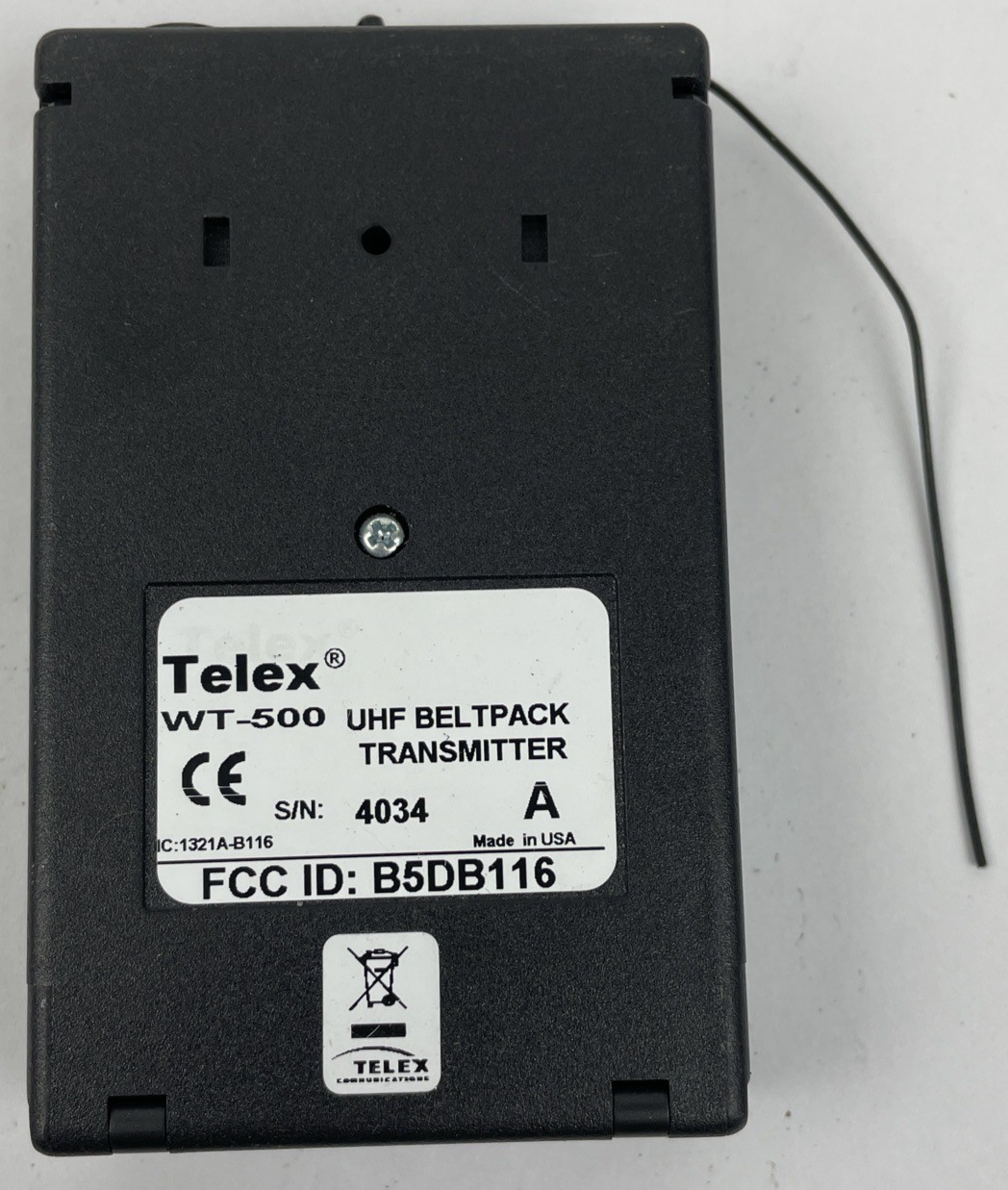 OEM Telex WT-500 UHF Wireless Beltpack Transmitter Band