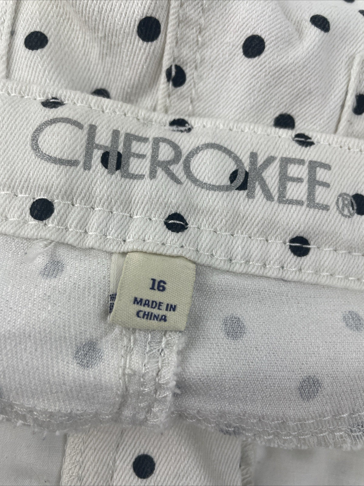 Cherokee Super Skinny Stretch White w Black Polka Dot Low Rise Jeans Women's