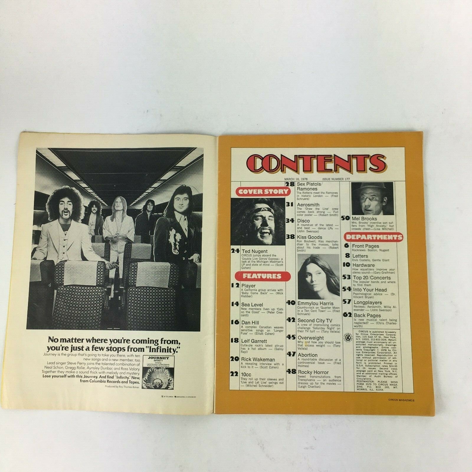 March 16,1978 Circus Magazine Wake-Man Nugent Kiss For Sale, Mel Brooks Dan Hill