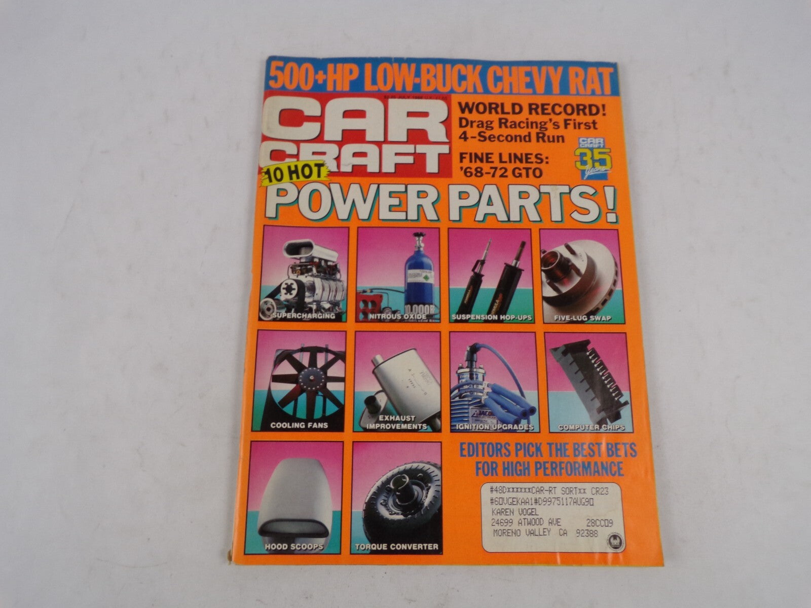July 1987 Car Craft Power Parts! 500+HP Low-Buck Chevy Rat World Record! Drag