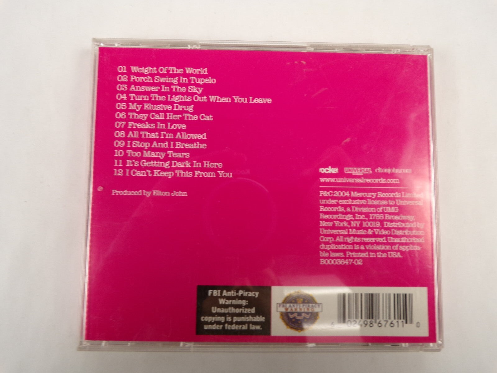 Elton John Peachtree Road Weight Of The World Too Many Tears CD#54