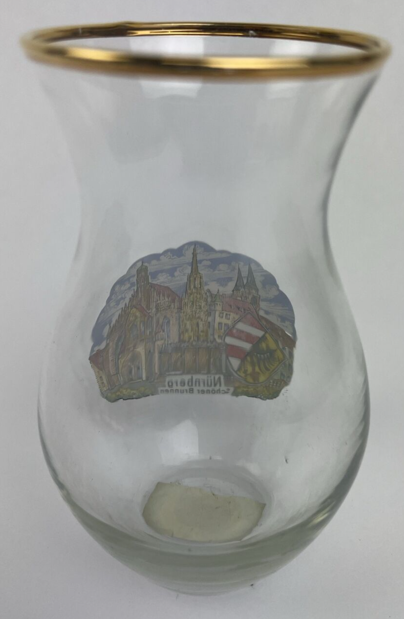 Vintage Nurnberg Schoner Brunnen Souvenir 5" 0.25L Glass German Vase