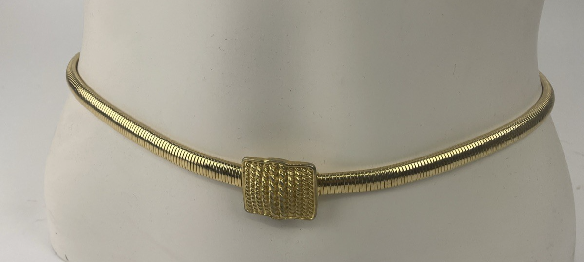 Vintage 1980's Gold Tone Skinny Elastic Stretch Metal Designer Belt Womans