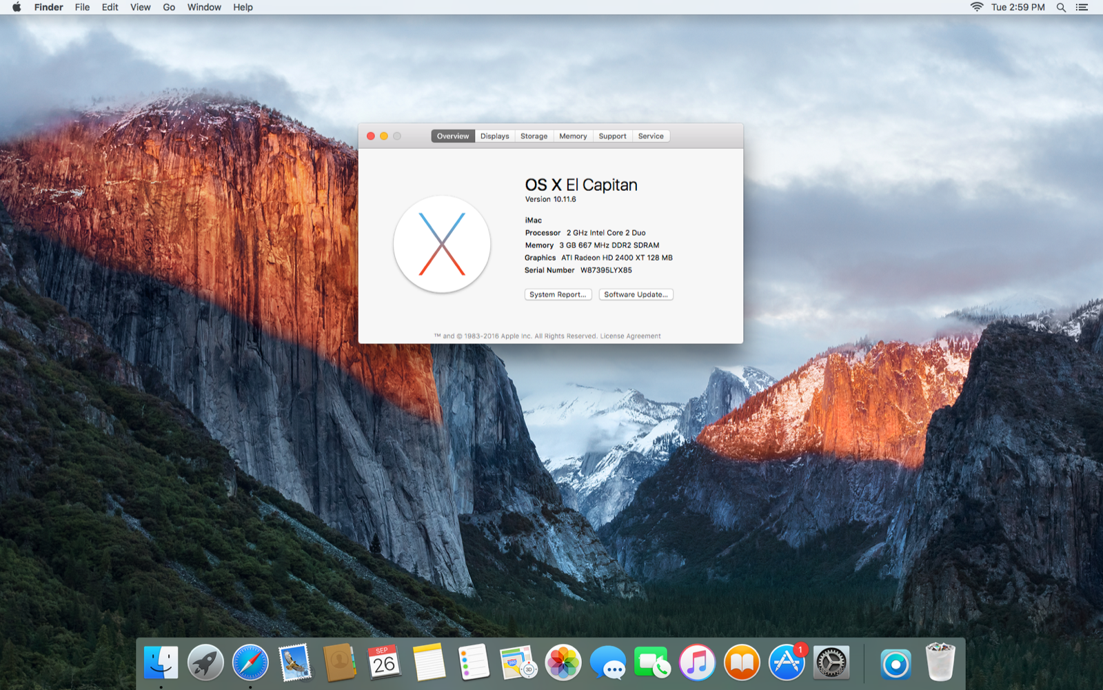 Apple A1224 Imac 20" Intel 2.0 GHz Core 2 Duo 3GB Ram 500GB SSD Hard drive