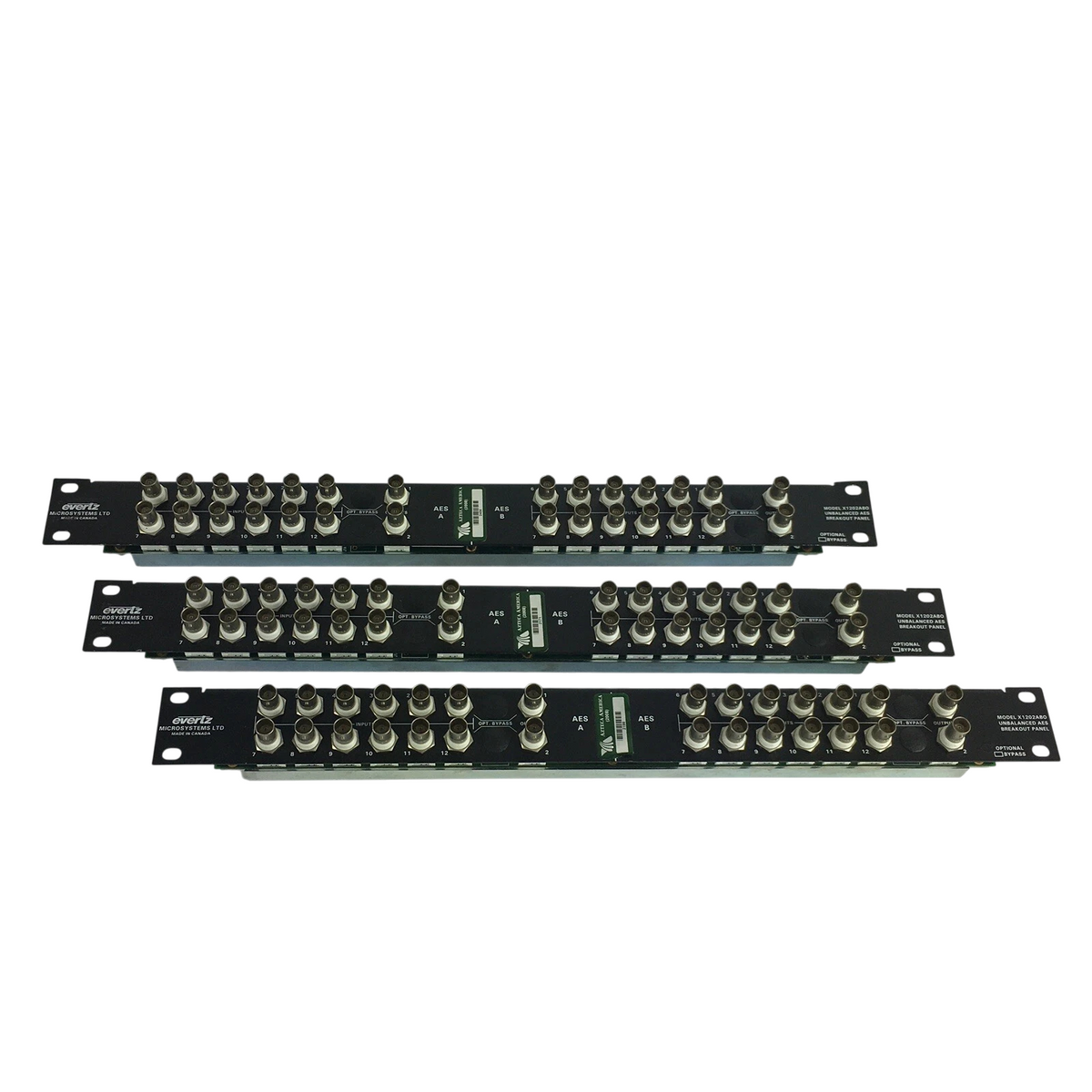 (Lot of 3) Evertz X1202ABO 12 x 2 BNC I/O Unbalanced AES Breakout Panel