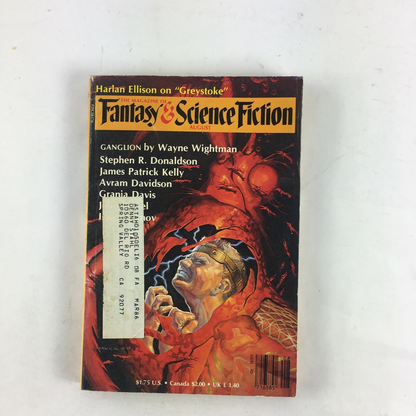 August Fantasy & Science Fiction Magazine Ganglion by Wayne Wightman Stephen