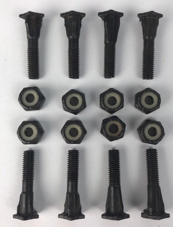 Grind King Randoms Style 1-inch skateboard mounting hardware with OEM star head bolts and lock nuts set.