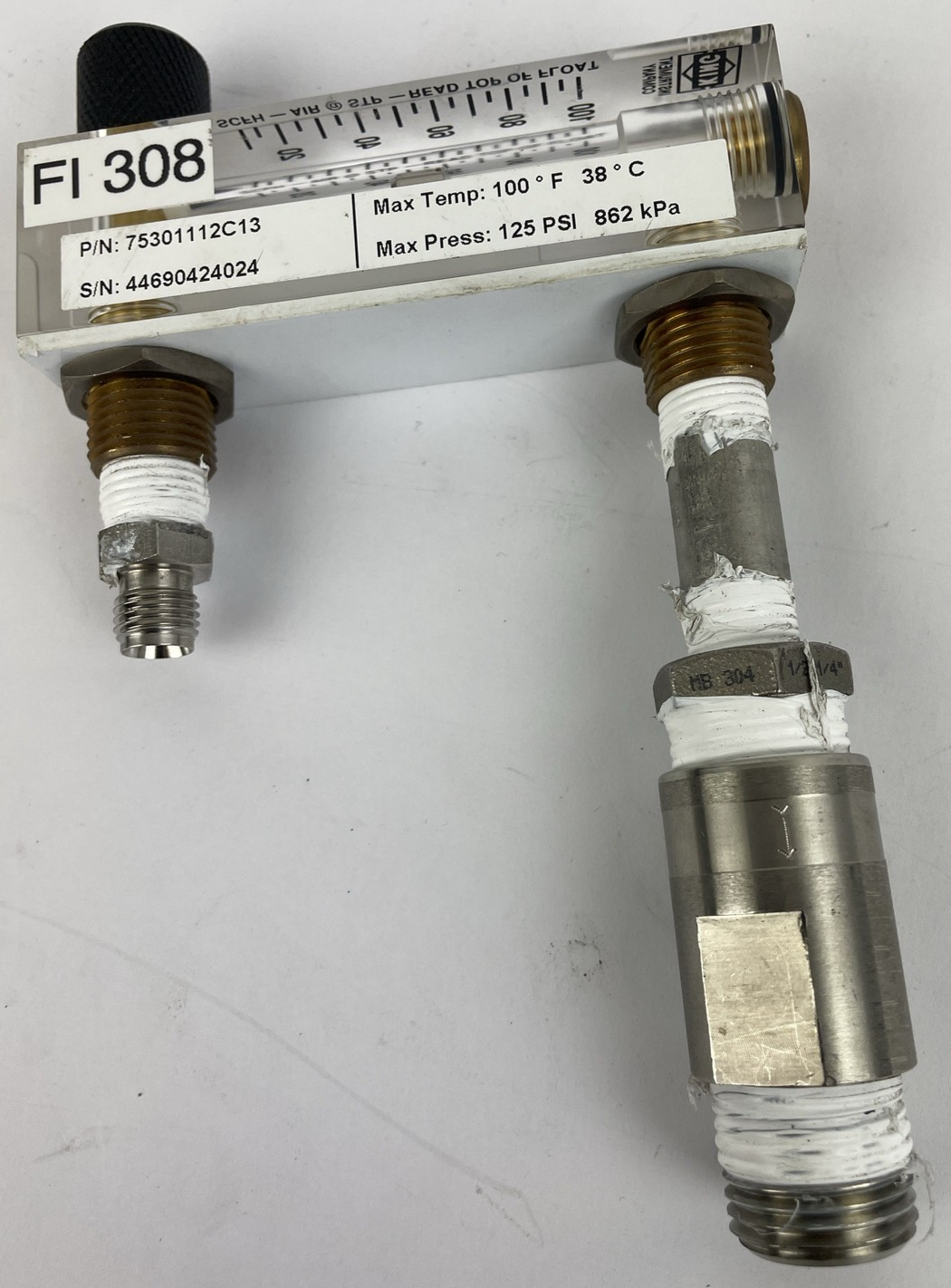 King Instrument 75301112C13 Acrylic Tube Flowmeter w/ Valve 0-100SCFM, 1/4" A1