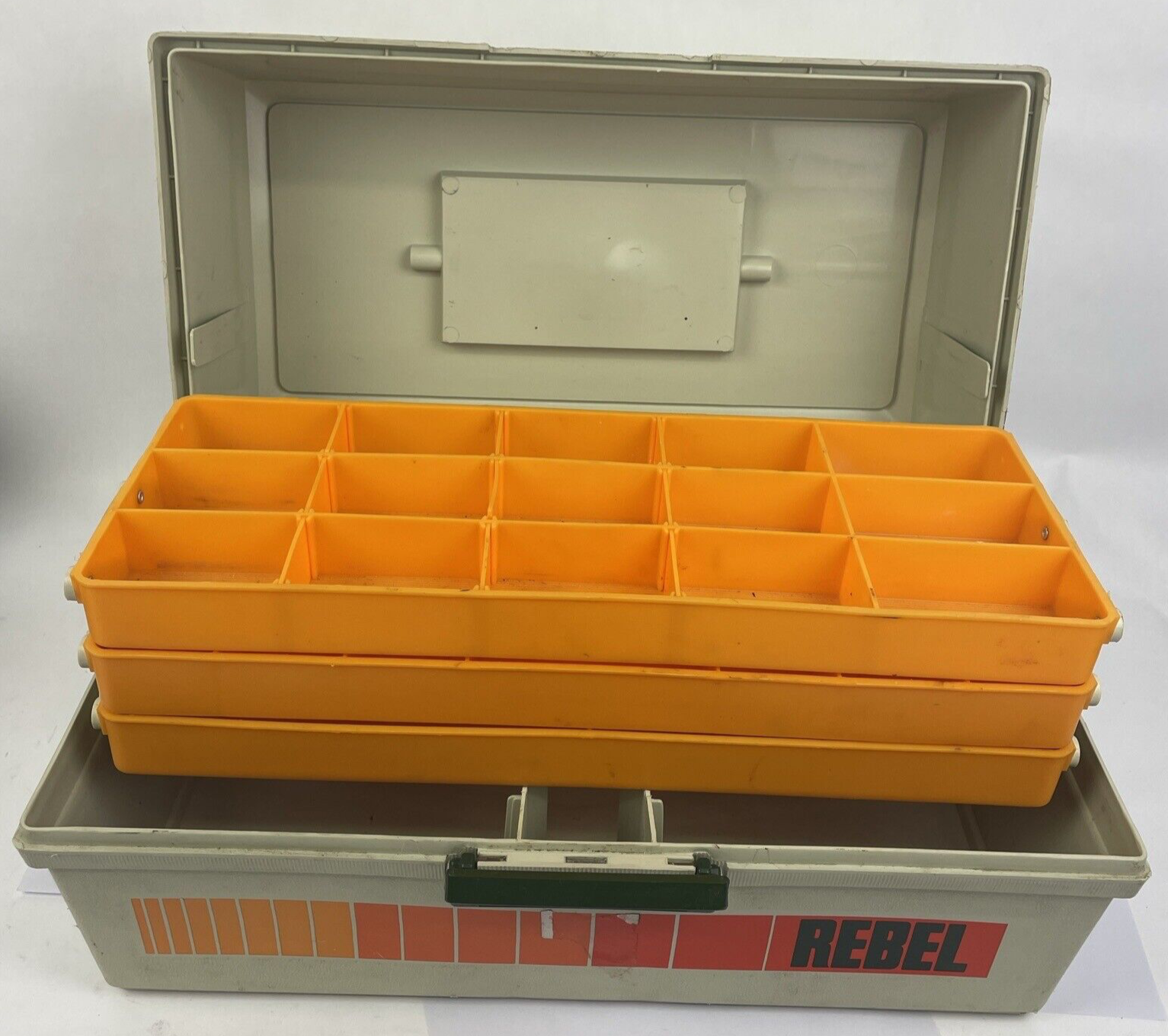 Vintage Rebel 600 Hard Plastic 3 Tray Fishing Tackle Gear Lure Box - VGC LOOK