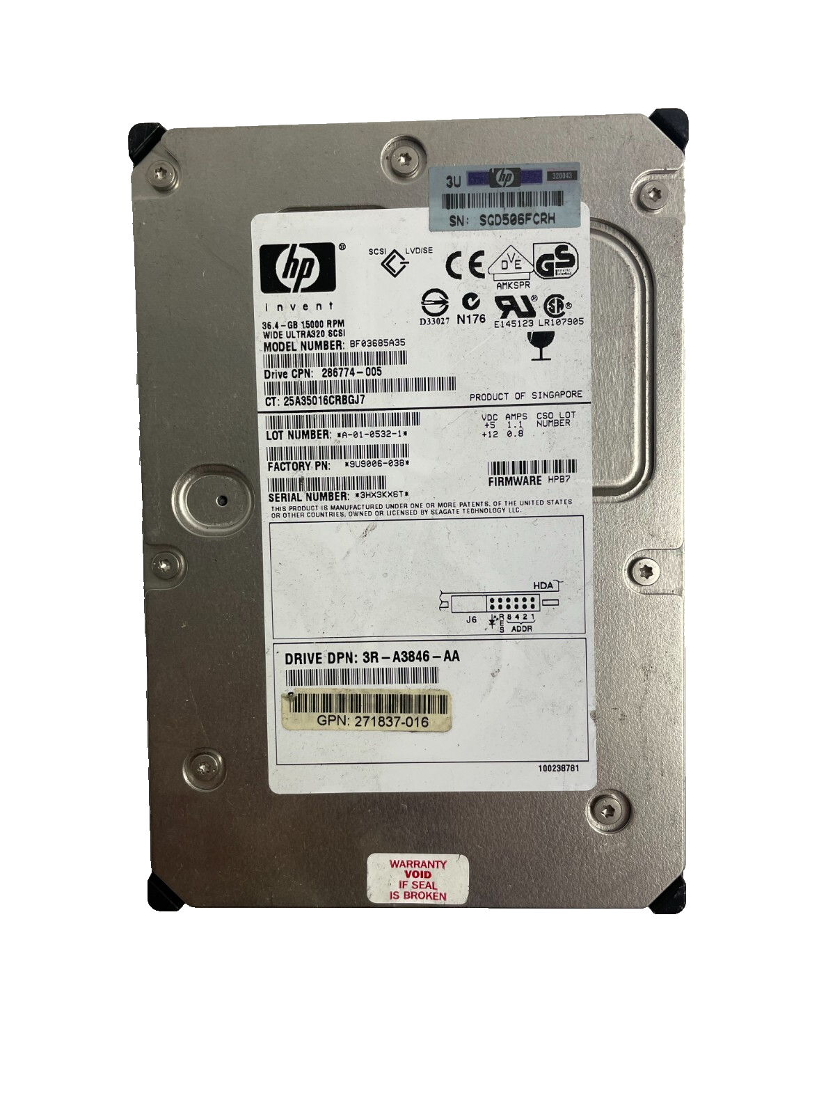 HP Model BF03685A35 15000RPM Hard Disc Drive Ultra-320 SCSI Cache 8 MB