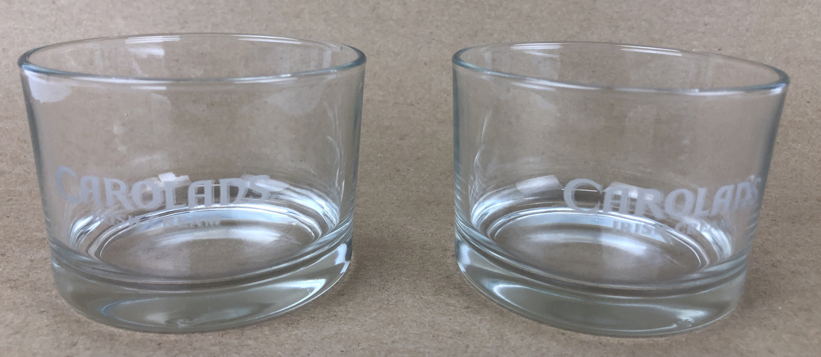 CAROLANS Irish Cream Whiskey Low Ball Glass Set Of Two (2) Etched -Free Shipping
