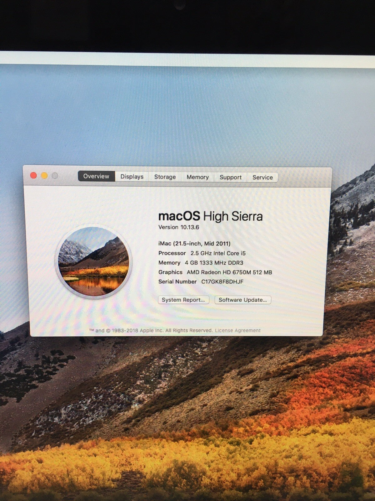 Apple iMac 21.5" A1311 Core I5 2.5GHz 4GB RAM 500GB HDD High Sierra