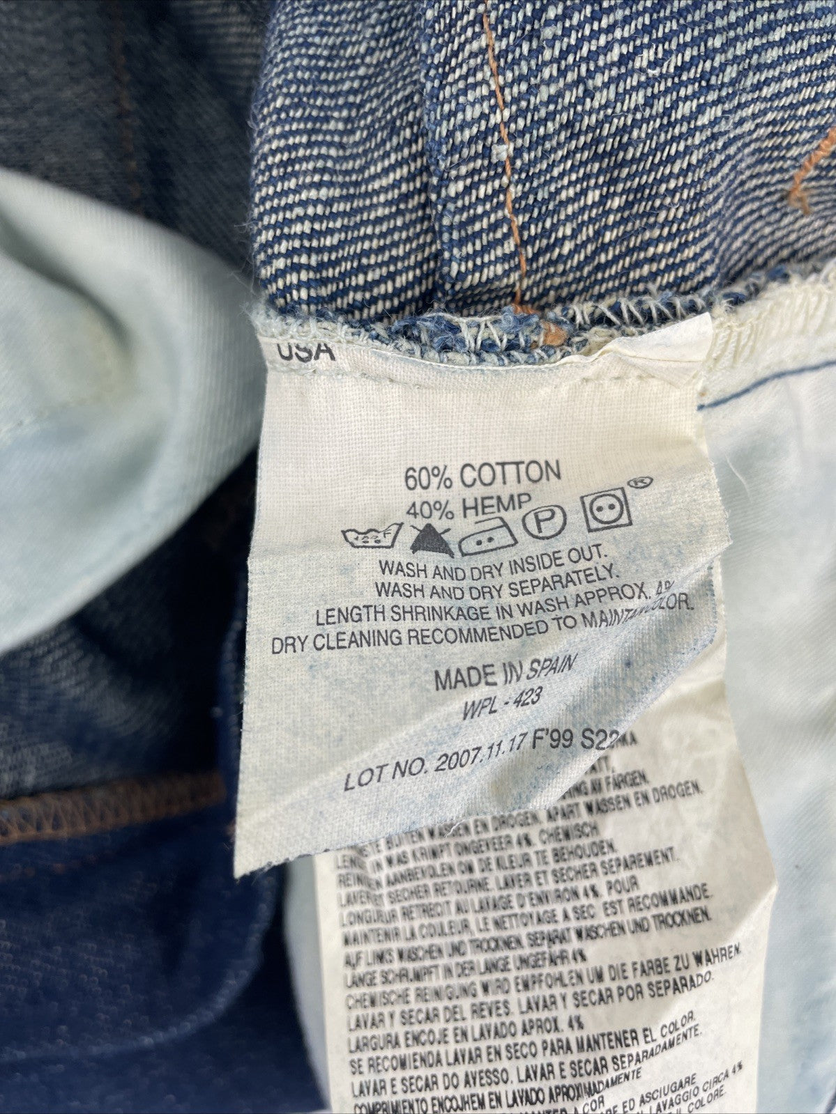 Vintage Levi's Hemp Cotton Jeans 26 x 32 USA Made Red Stencil Tag Dark Wash RARE
