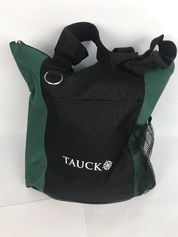 Tauck Tours Cloth Travel Bag Green And Black Zipper Key Ring Mesh Pouch New