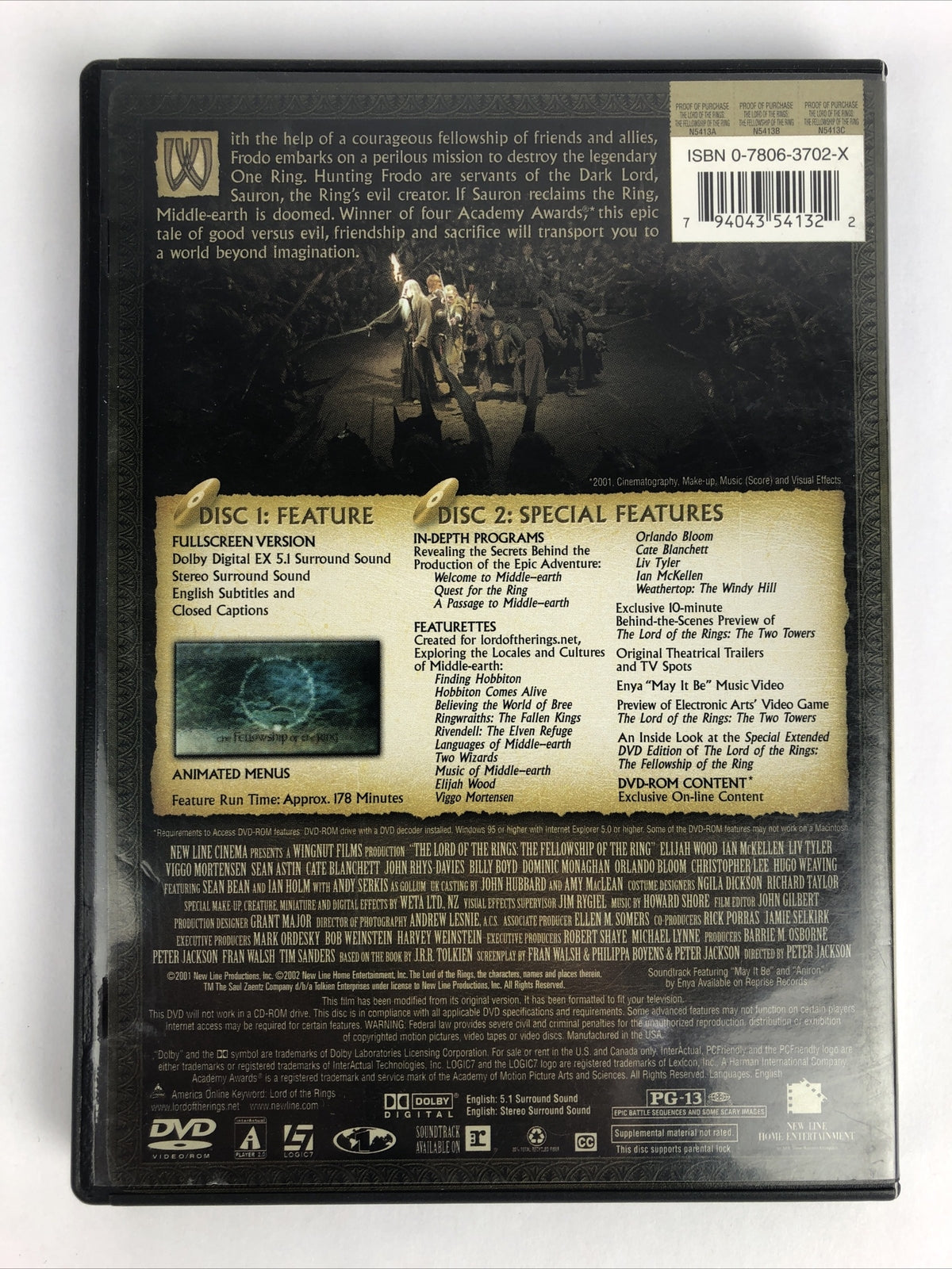 The Lord of The Rings - The Fellowship of The Ring DVD - 2 Mint Disc Set