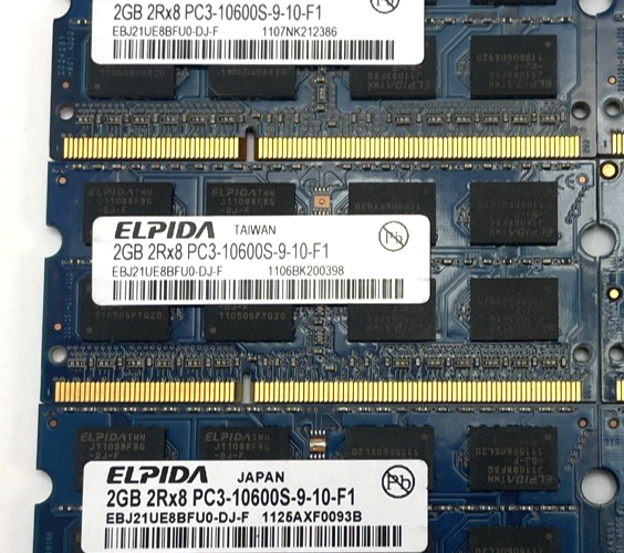 Lot of 6 Elpida 2GB DDR3 Laptop RAM PC3-10600S 1333MHz 2Rx8 SODIMM Memory 12GB