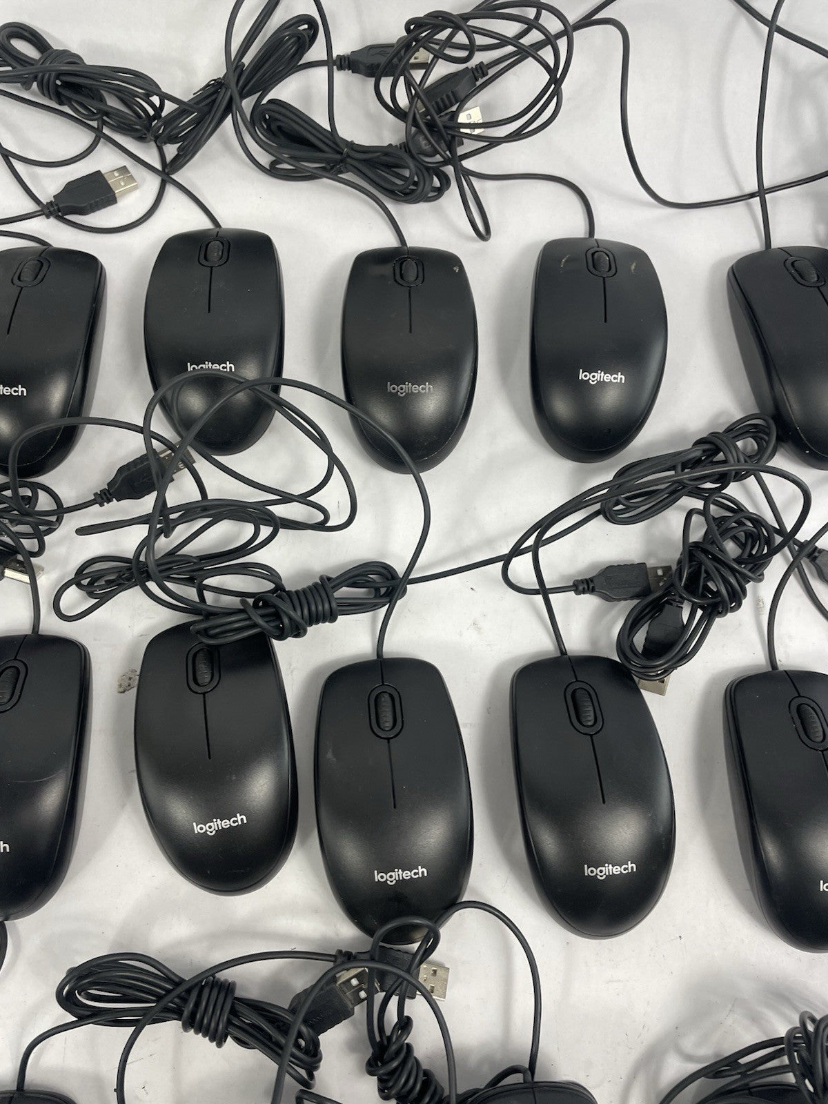 Lot of 24: Logitech B100 USB Optical Wired Scroll Mouse (Black)